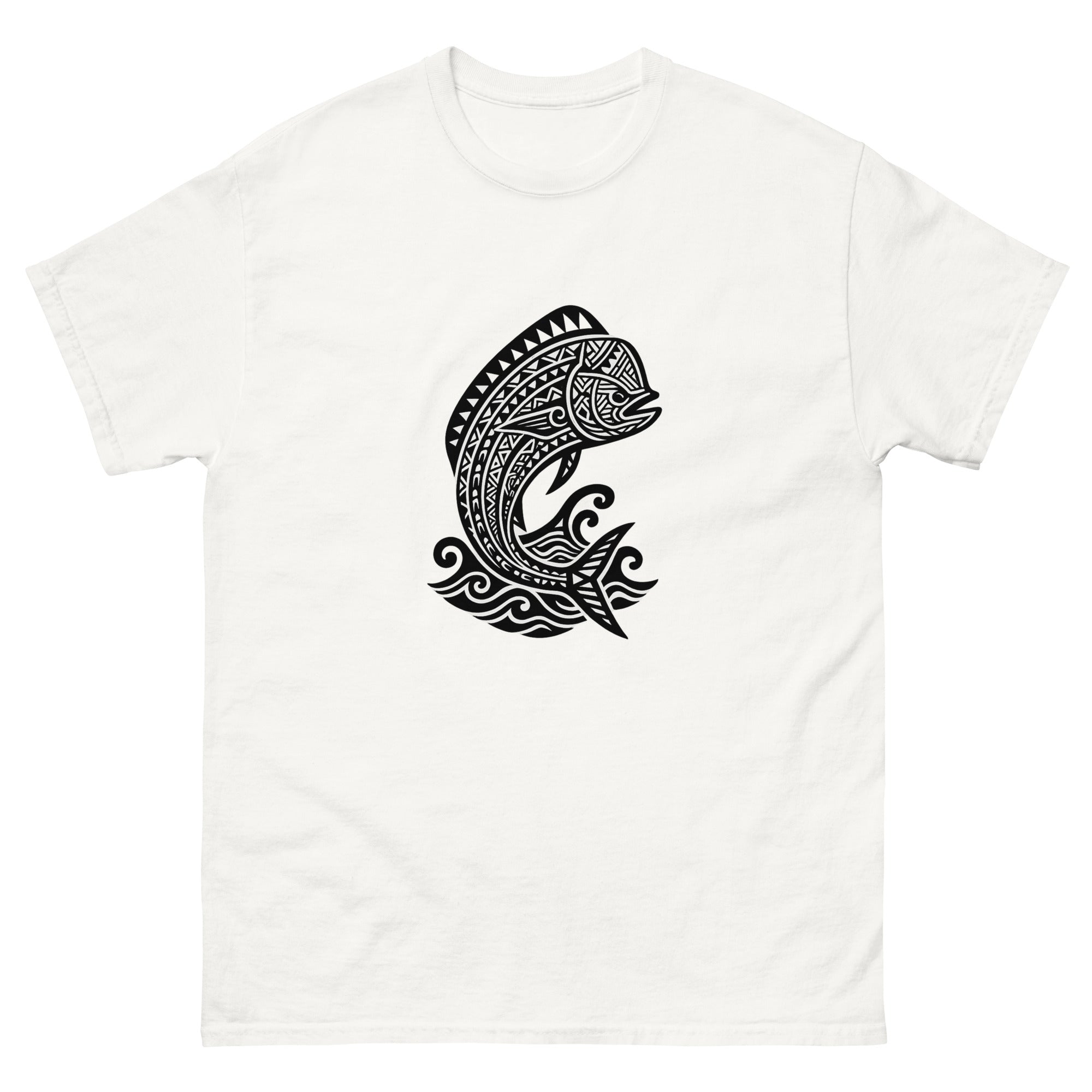 Mahimahi Kakau Hawaiian t-shirt design on a White unisex tee