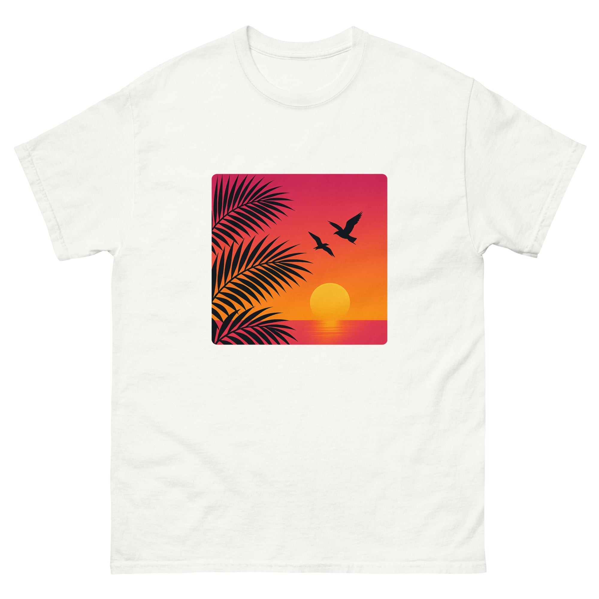 Sunset Palms Silhouette Hawaiian t-shirt design on a White unisex tee