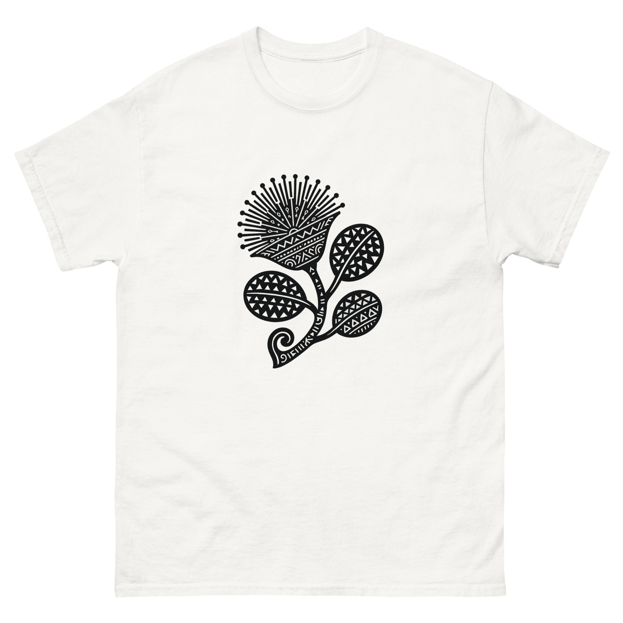 Lehua Kakau Hawaiian t-shirt design on a White unisex tee