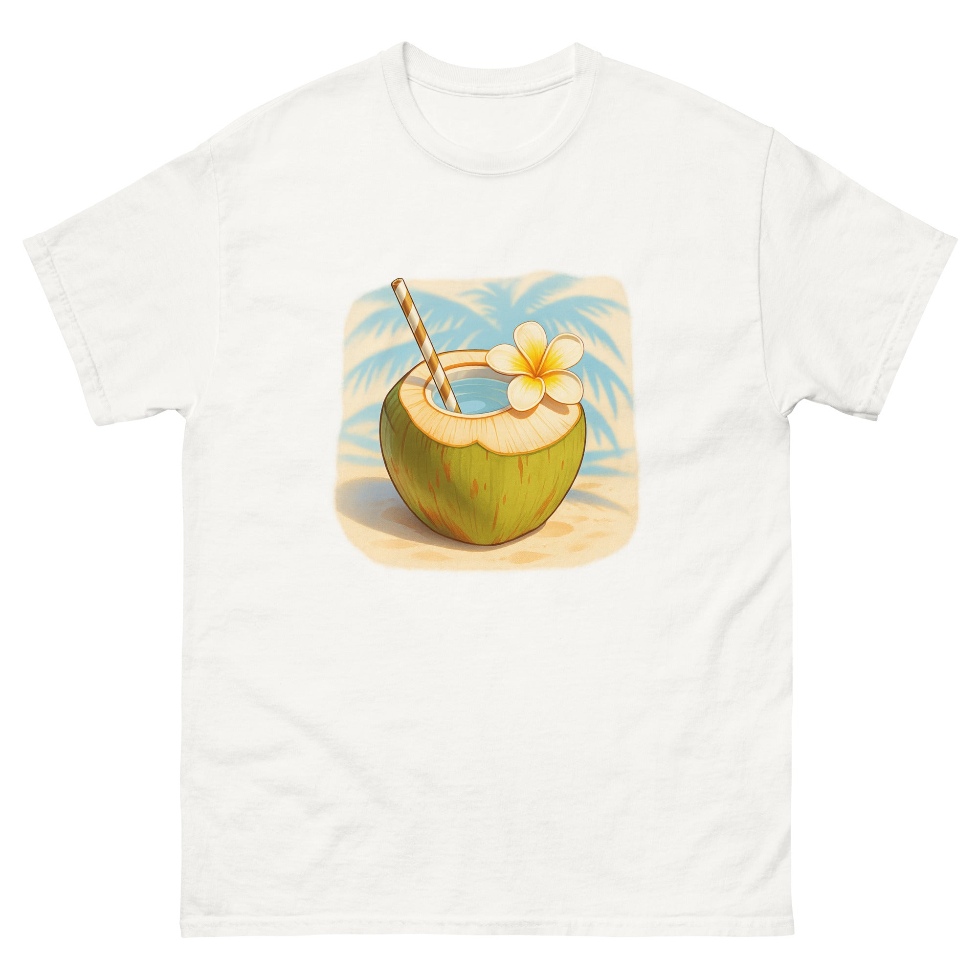 Coconut Drink Hawaiian t-shirt design on a White unisex tee