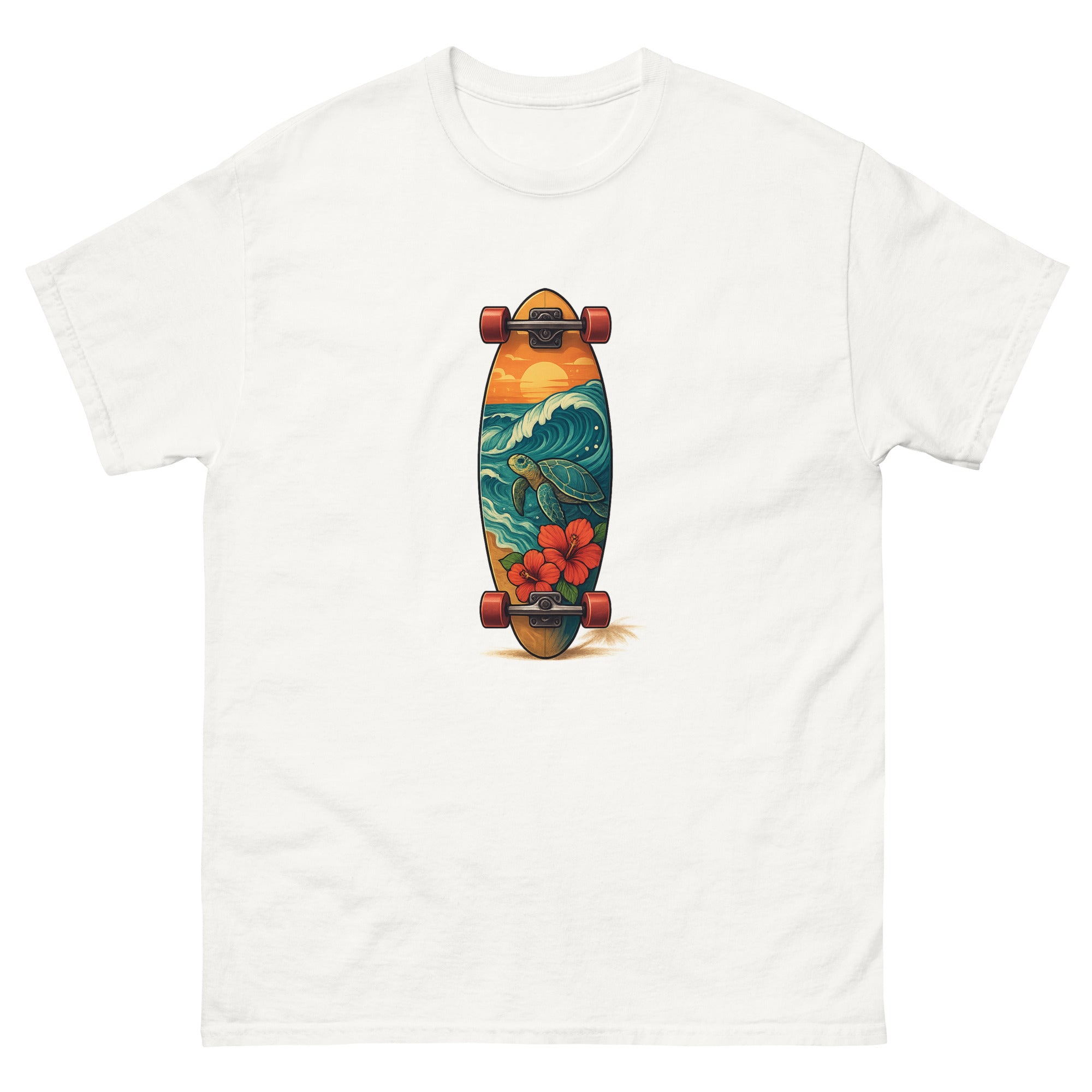 Surfboard Art Hawaiian t-shirt design on a White unisex tee