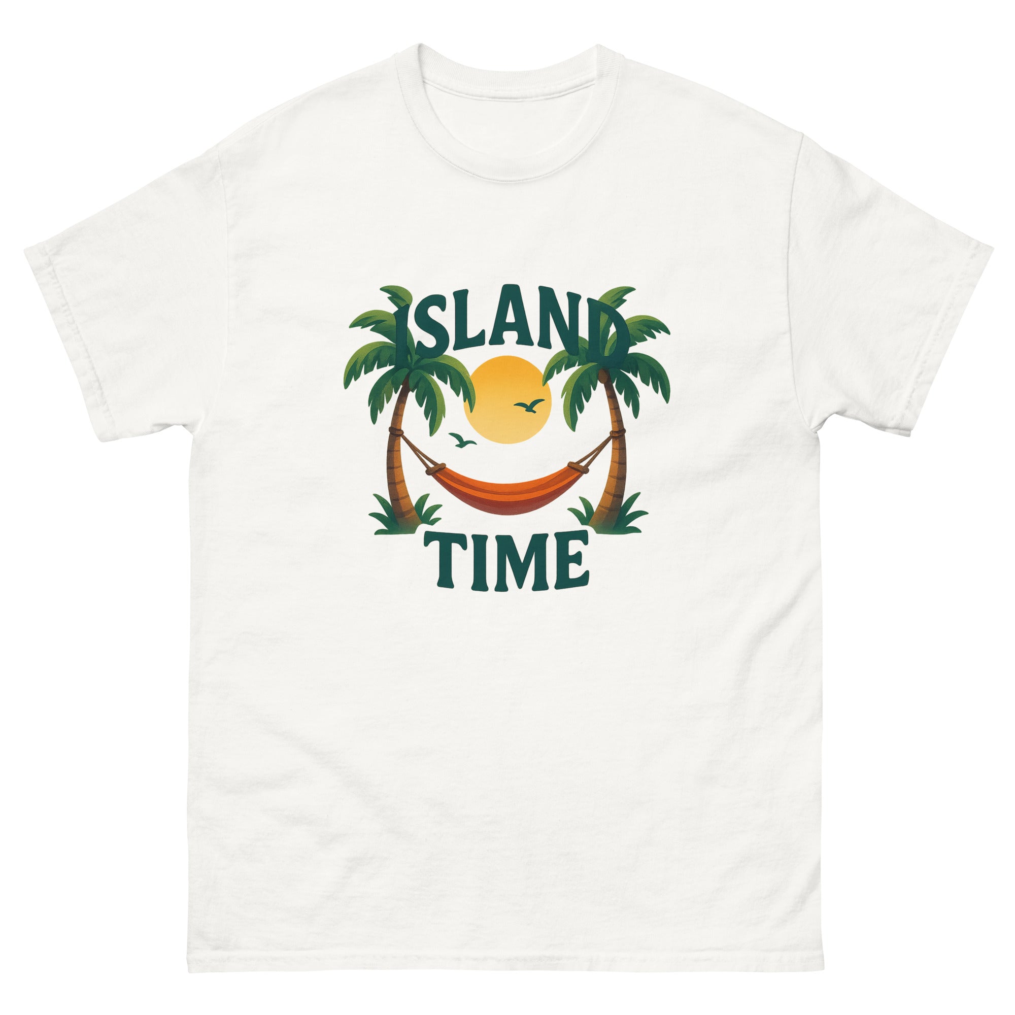 Island Time Type Hawaiian t-shirt design on a White unisex tee