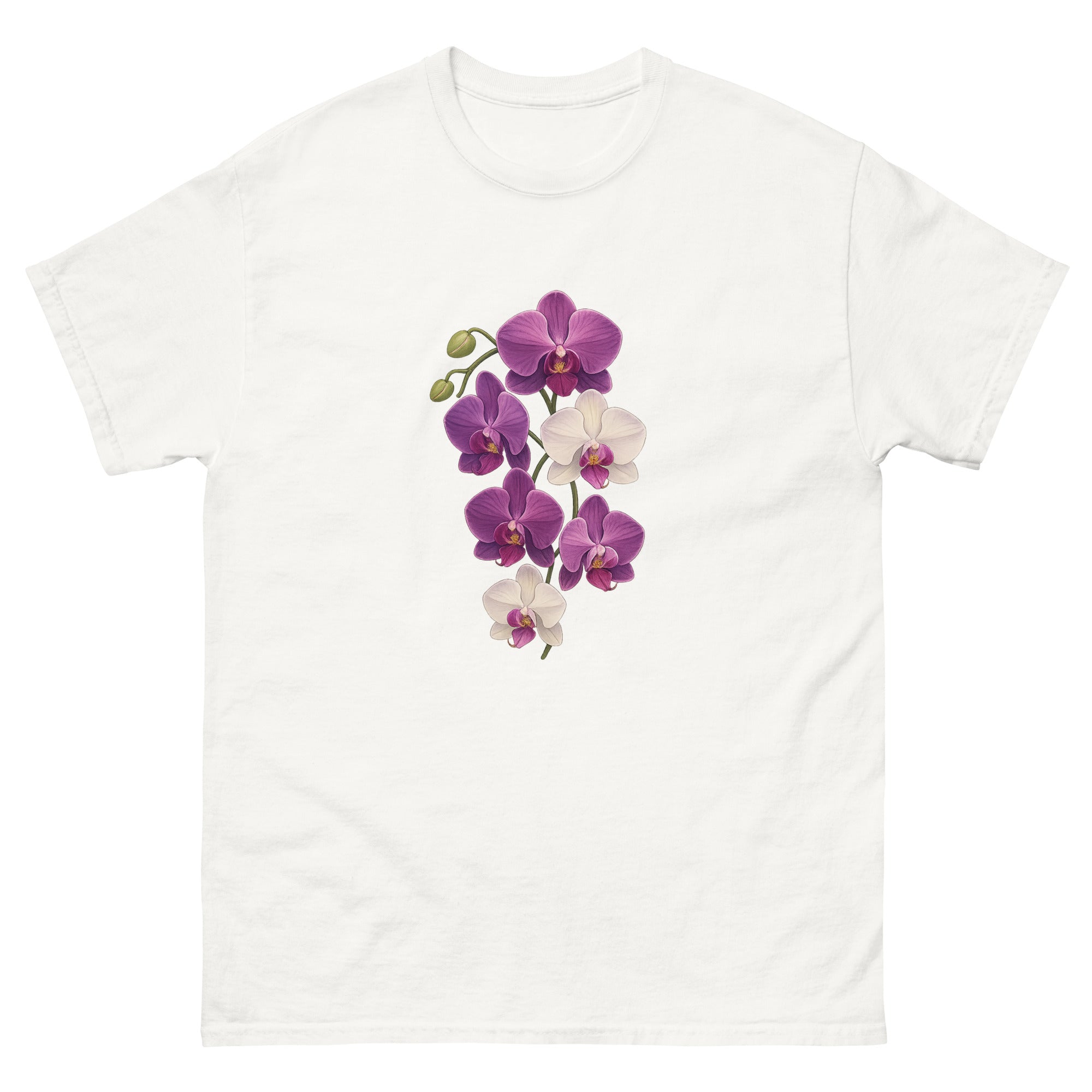 Orchid Cascade Hawaiian t-shirt design on a White unisex tee