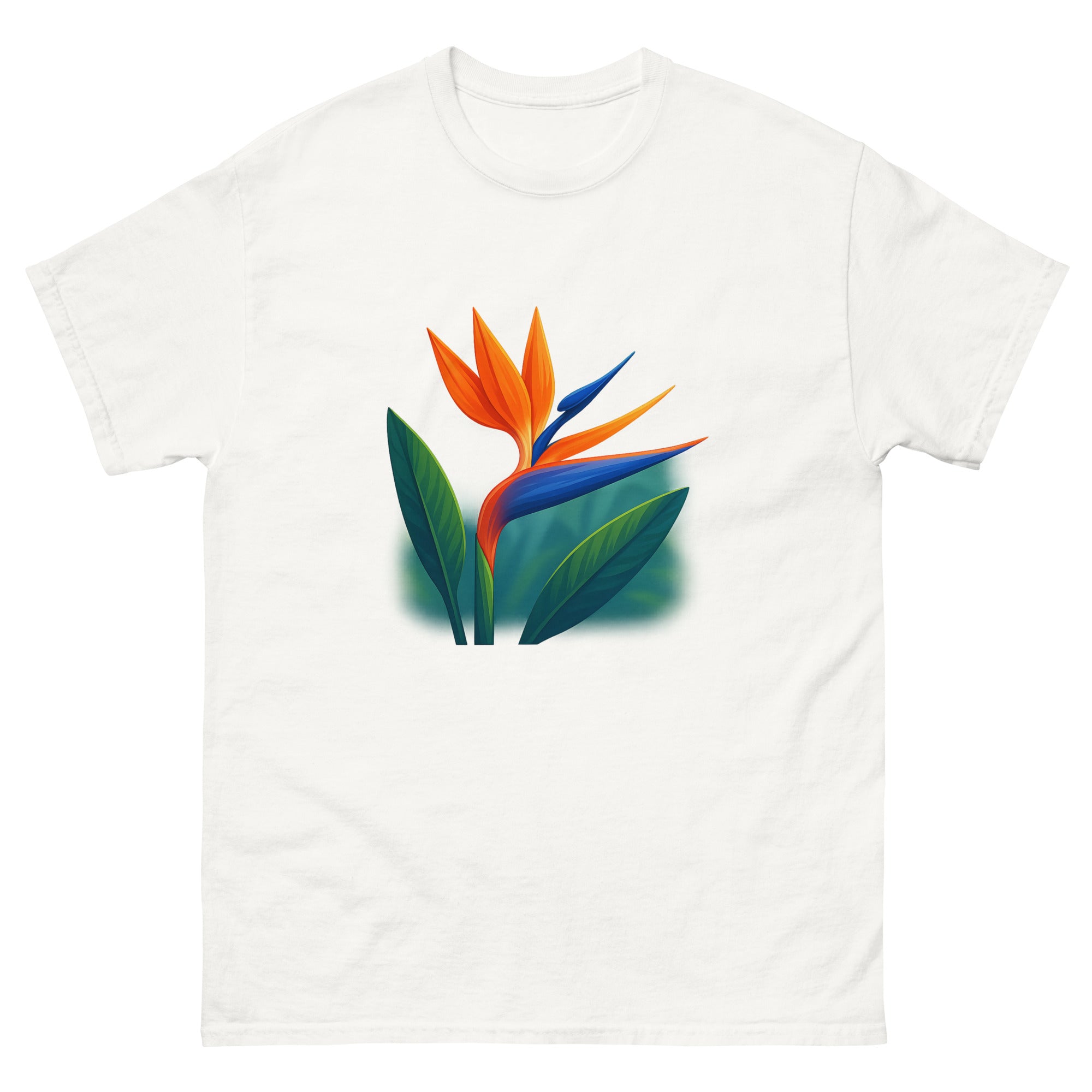 Bird Of Paradise Hawaiian t-shirt design on a White unisex tee