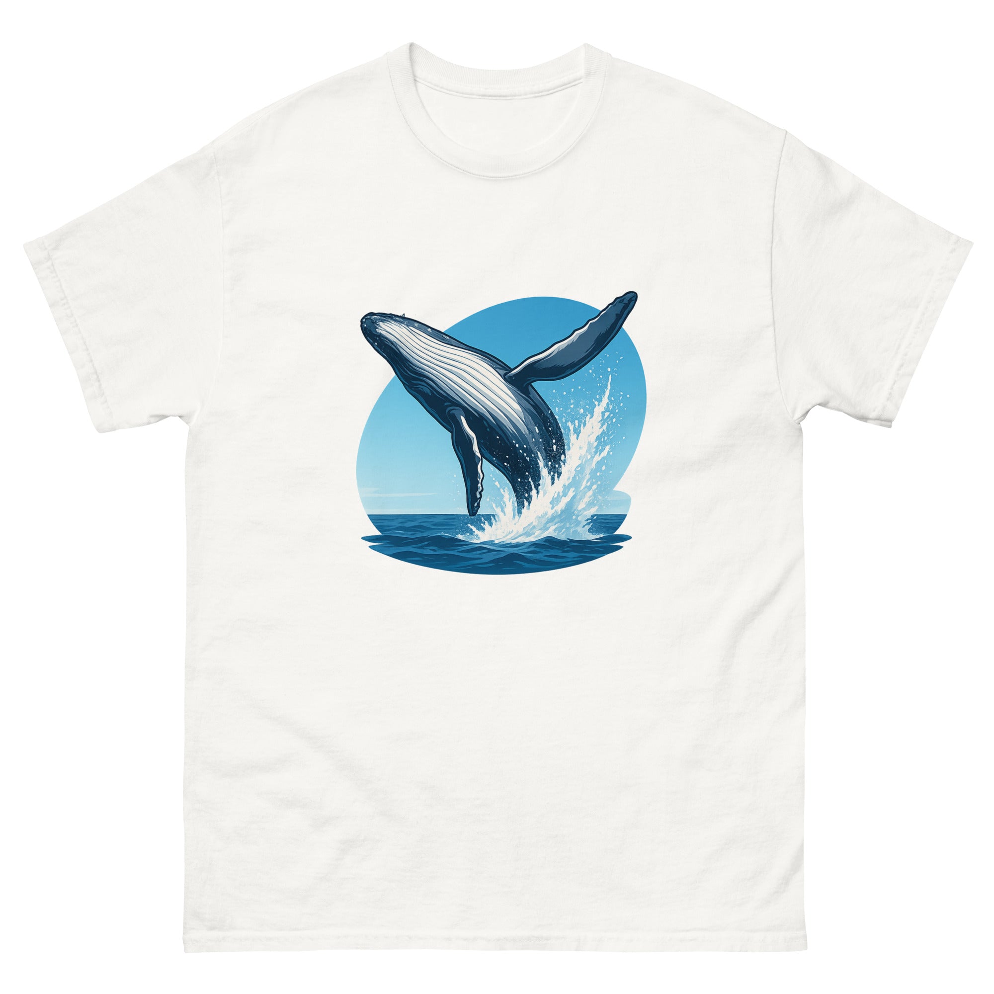 Whale Breach Hawaiian t-shirt design on a White unisex tee