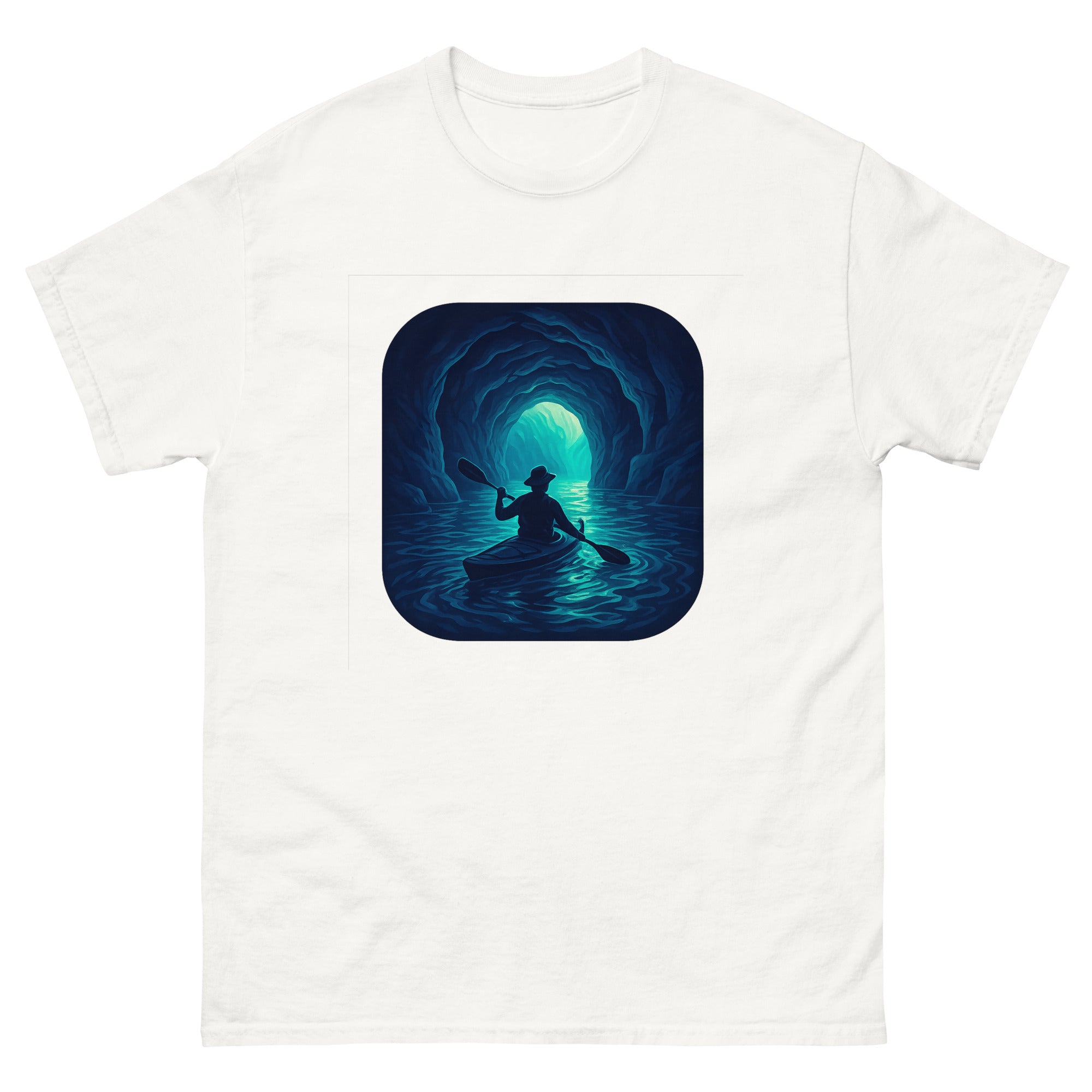 Sea Cave Kayak Hawaiian t-shirt design on a White unisex tee