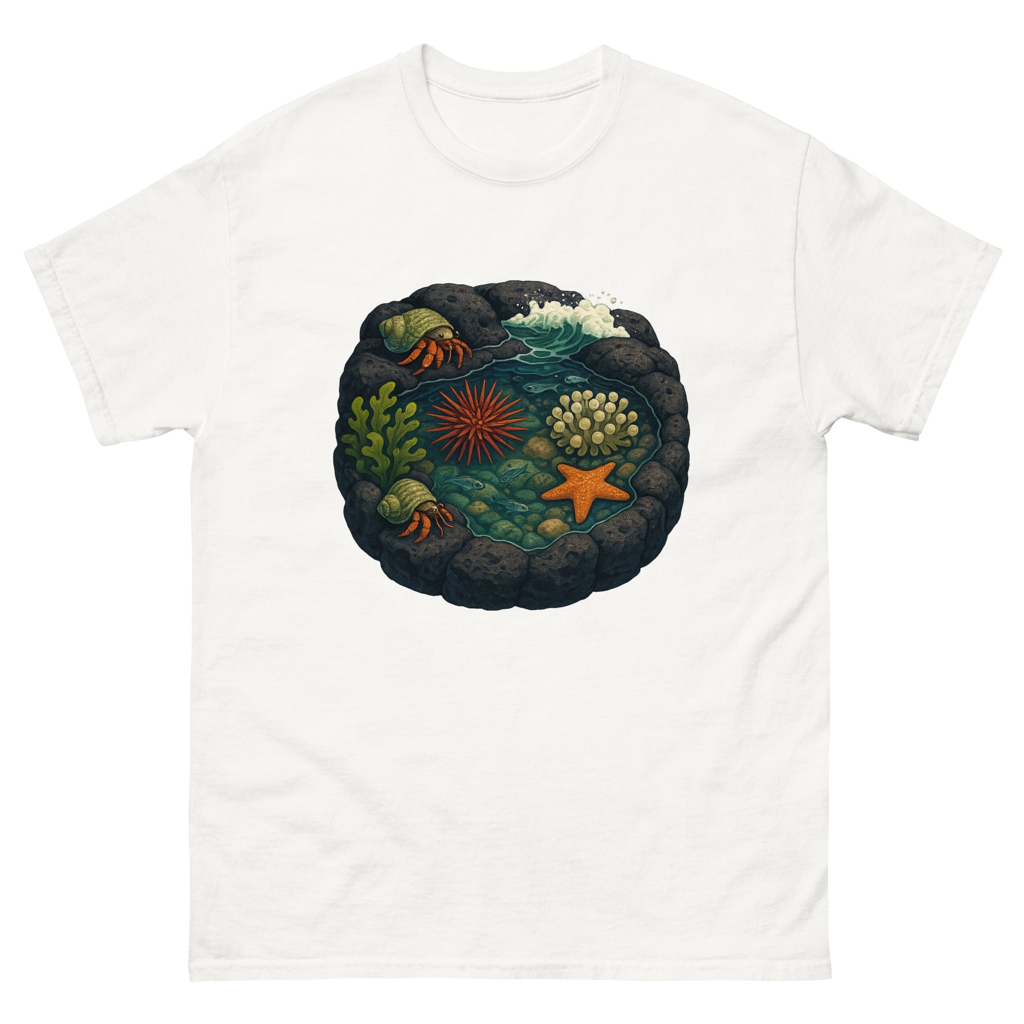 Tide Pools Hawaiian t-shirt design on a White unisex tee