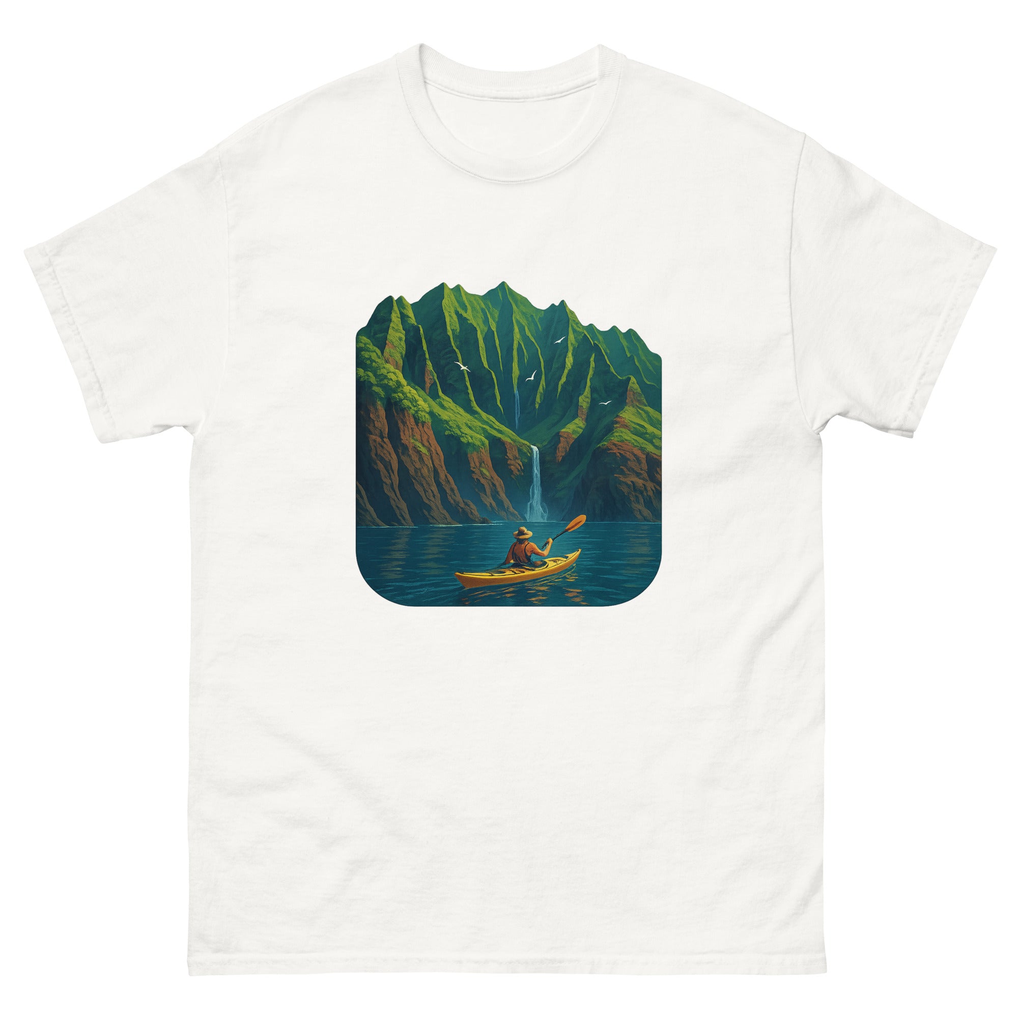 Kayaking The Coast Hawaiian t-shirt design on a White unisex tee