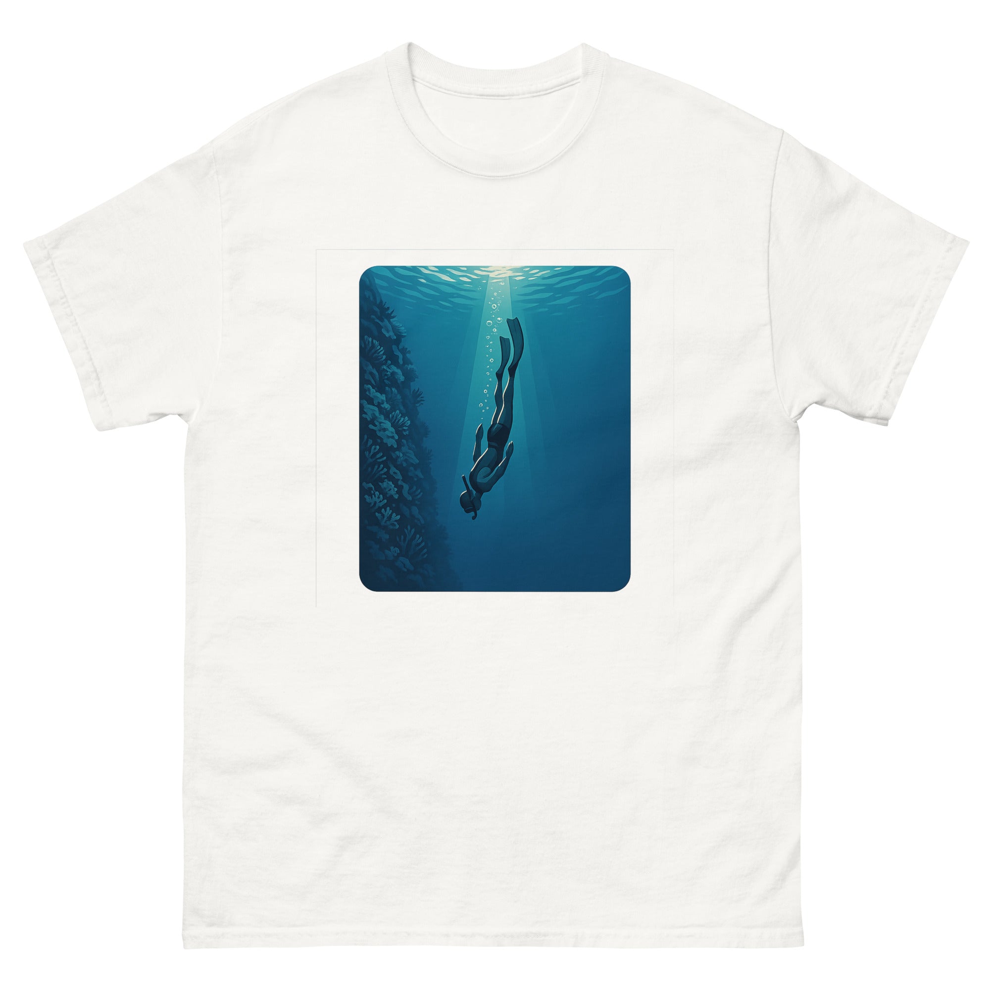 Free Diver Hawaiian t-shirt design on a White unisex tee