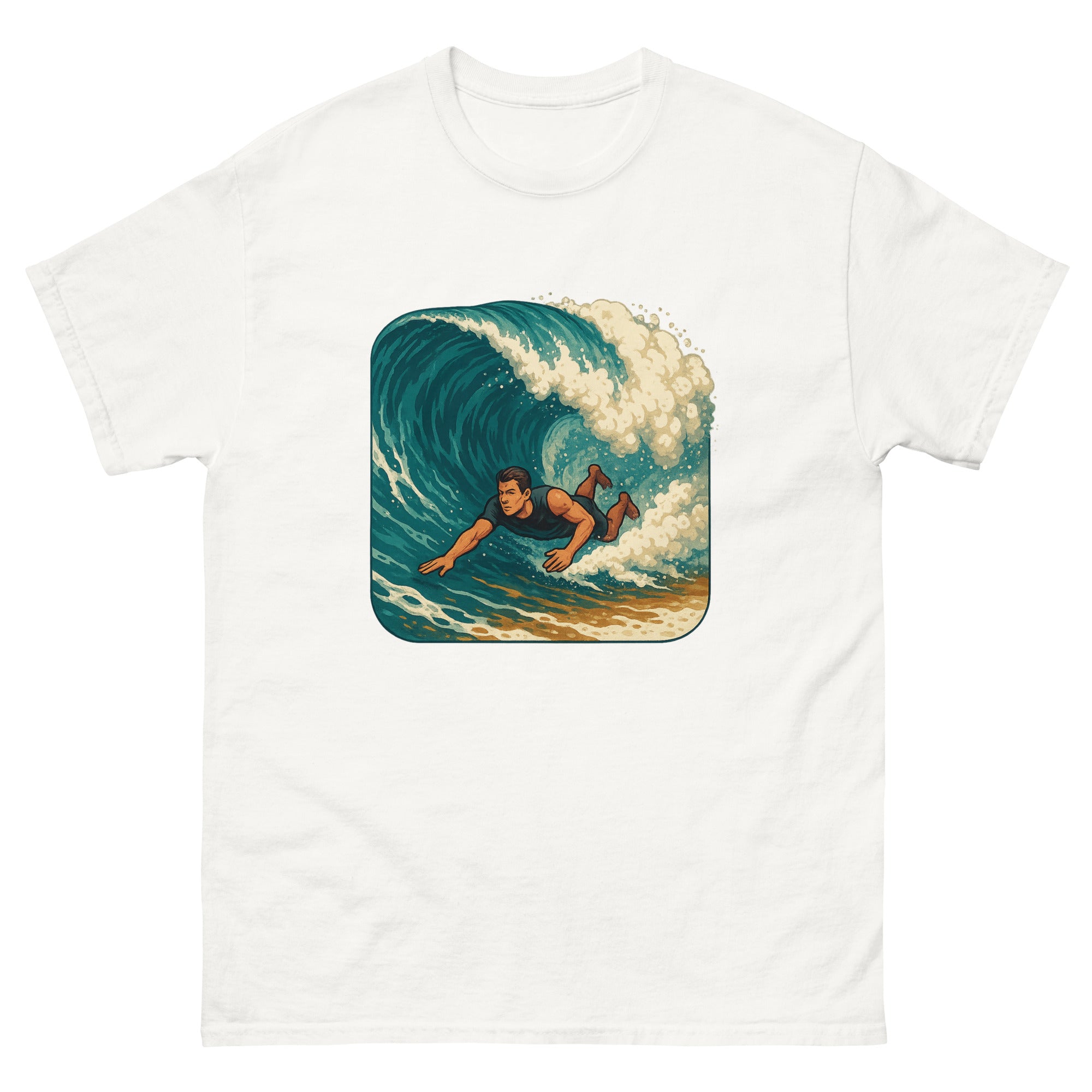 Bodysurf Shorebreak Hawaiian t-shirt design on a White unisex tee