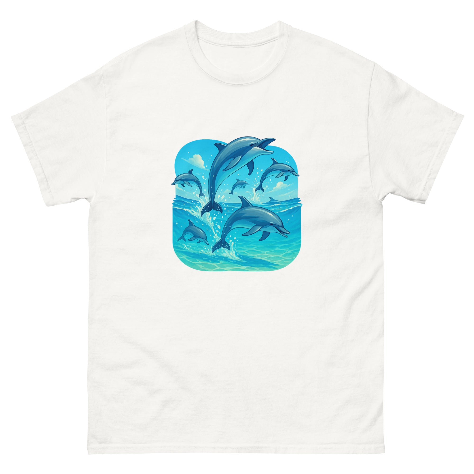 Spinner Dolphin Pod Hawaiian t-shirt design on a White unisex tee