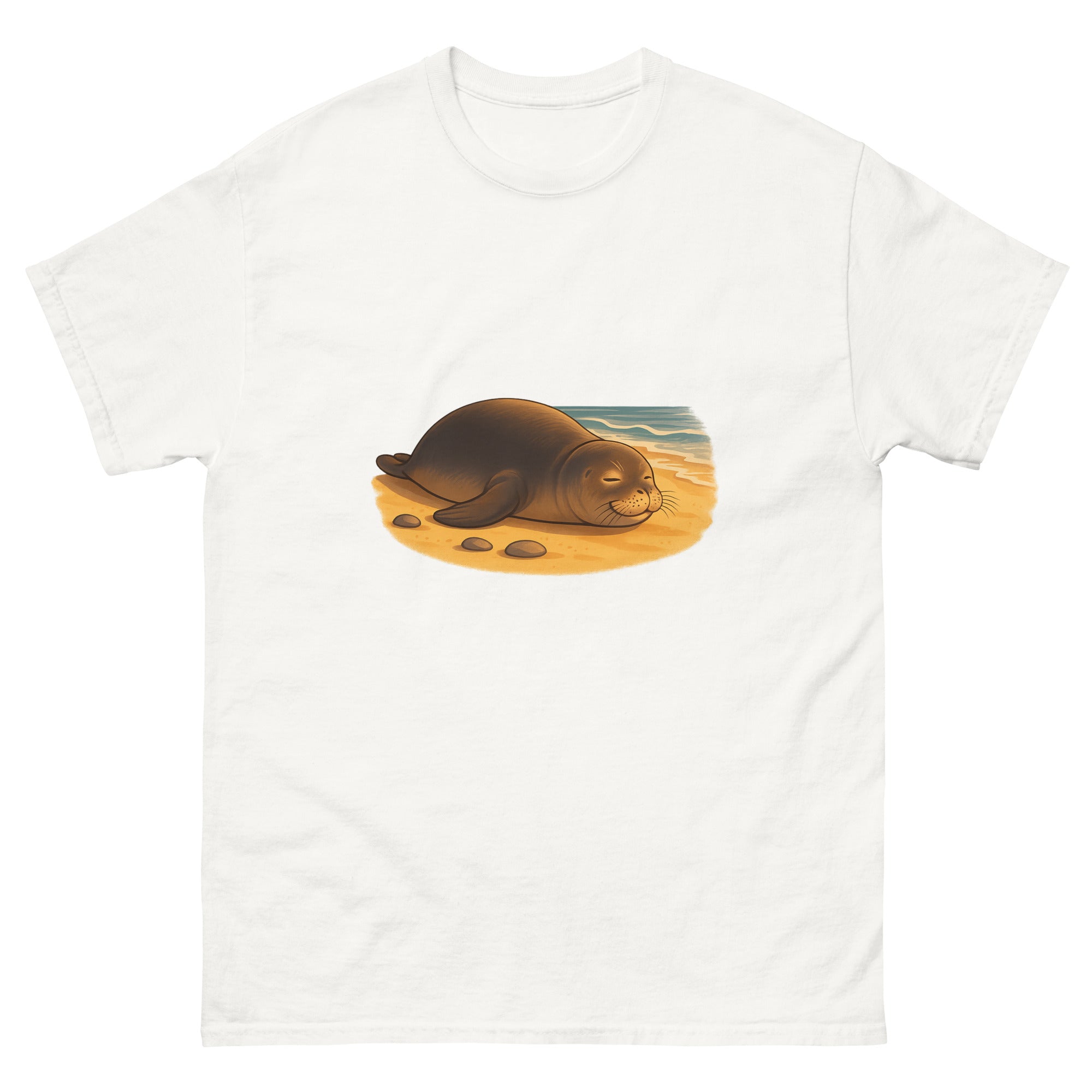 Hawaiian Monk Seal Hawaiian t-shirt design on a White unisex tee