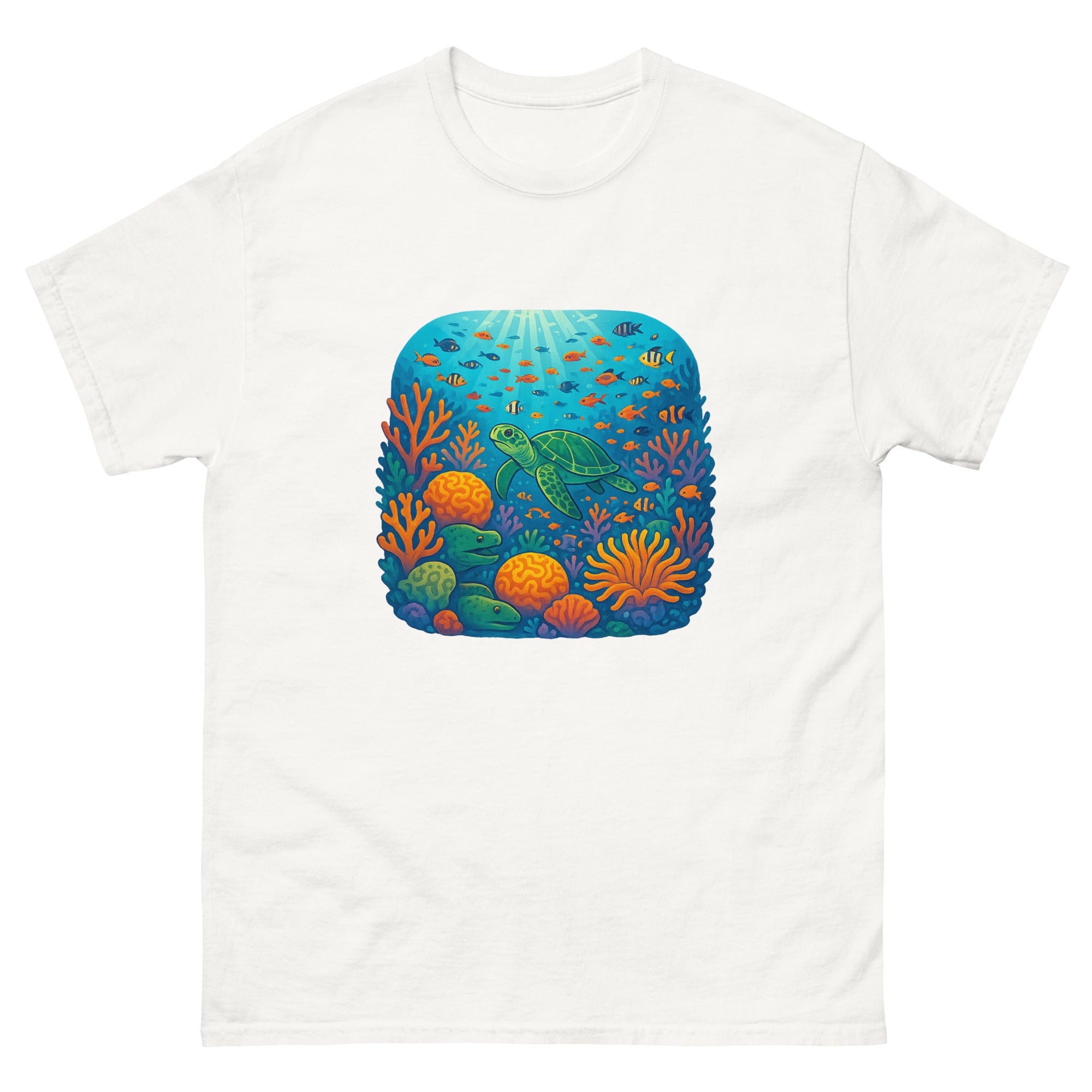 Coral Reef Garden Hawaiian t-shirt design on a White unisex tee
