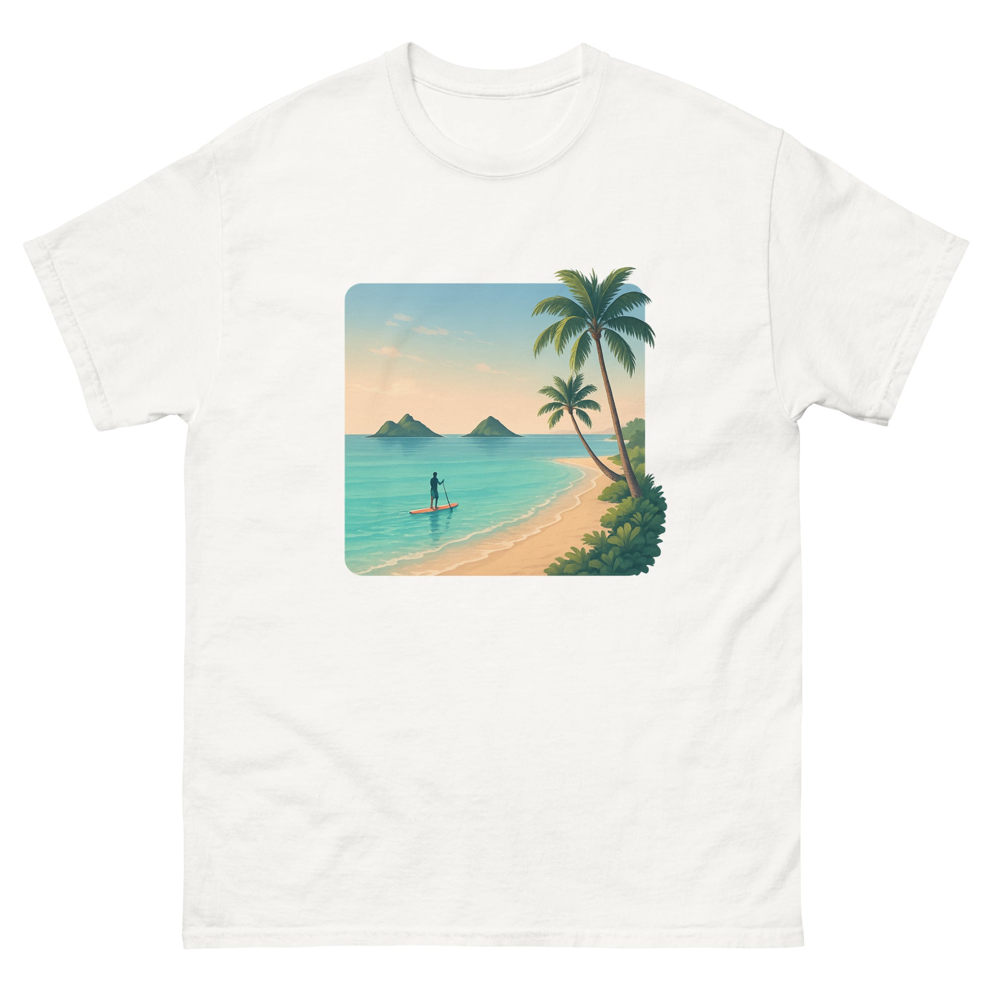 Lanikai Mokulua Hawaiian t-shirt design on a White unisex tee