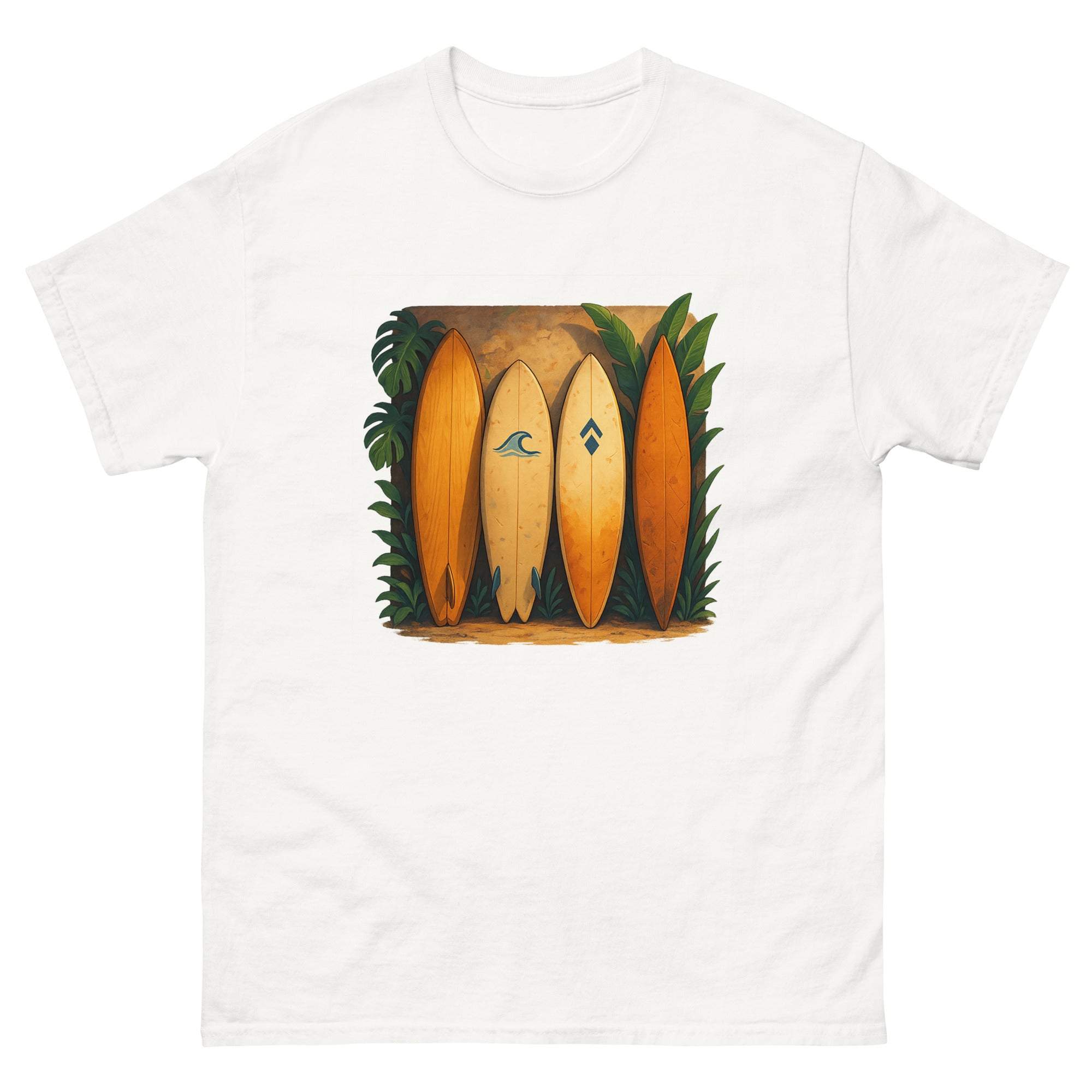 Surfboard Quiver Hawaiian t-shirt design on a White unisex tee