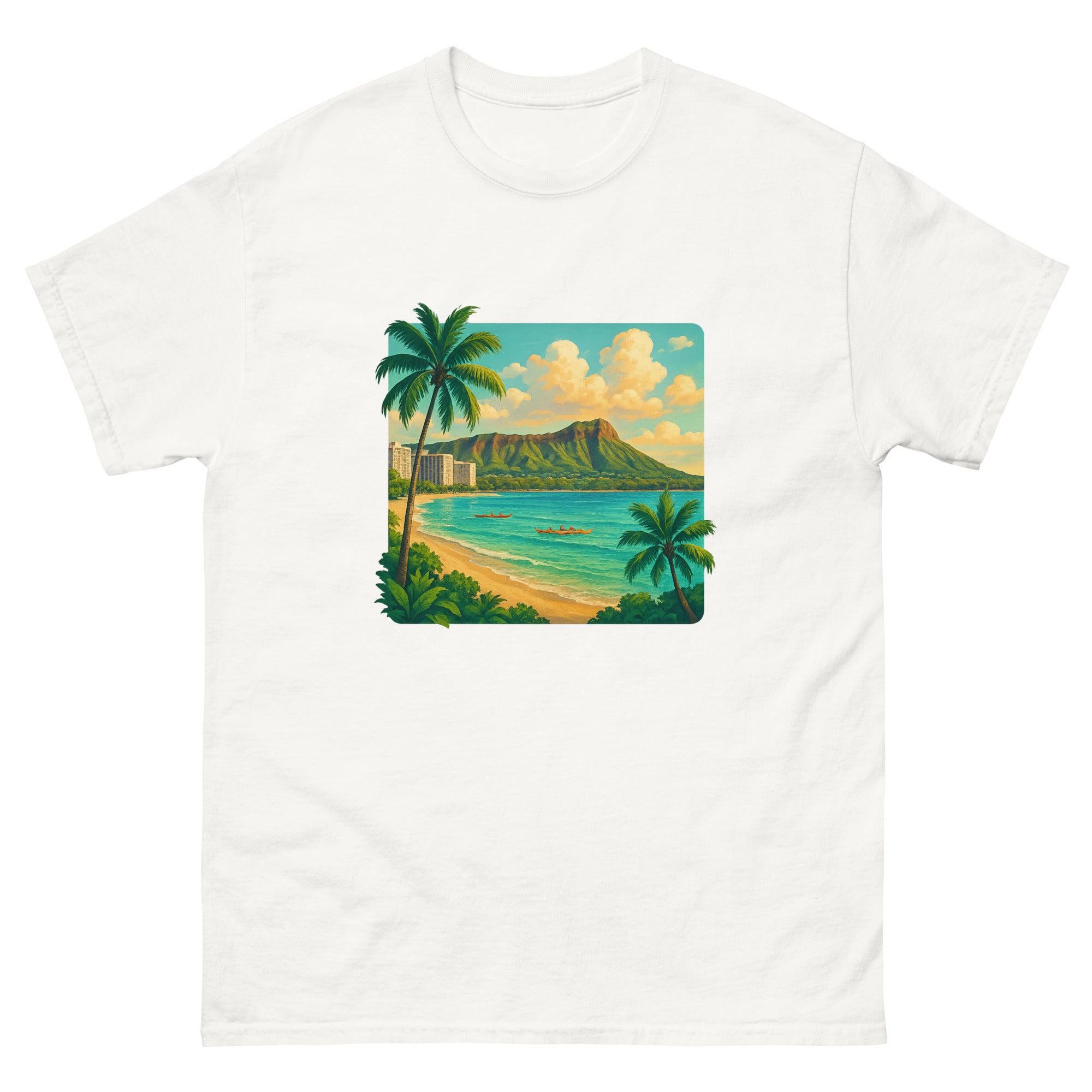 Diamond Head Vista Hawaiian t-shirt design on a White unisex tee