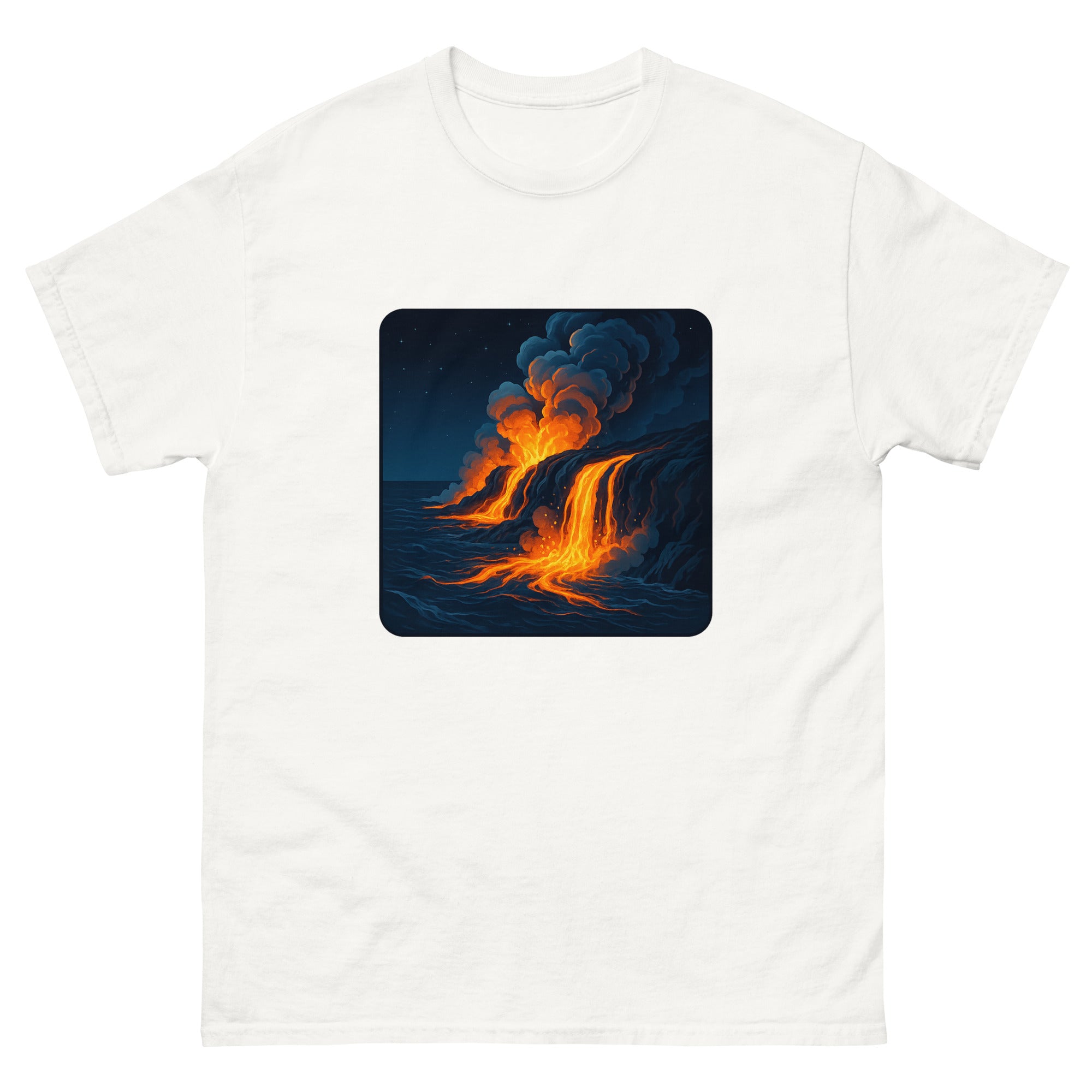Volcano Glow Hawaiian t-shirt design on a White unisex tee