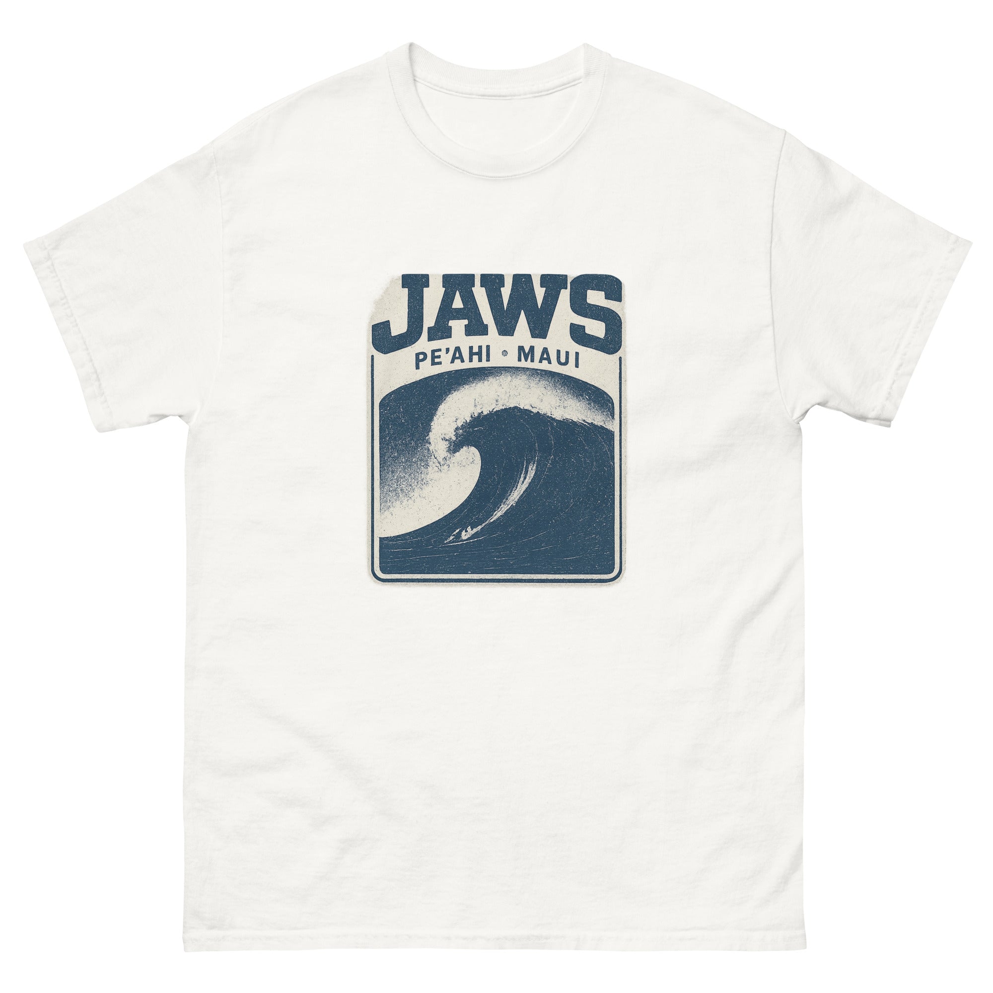 Jaws Peahi Hawaiian t-shirt design on a White unisex tee