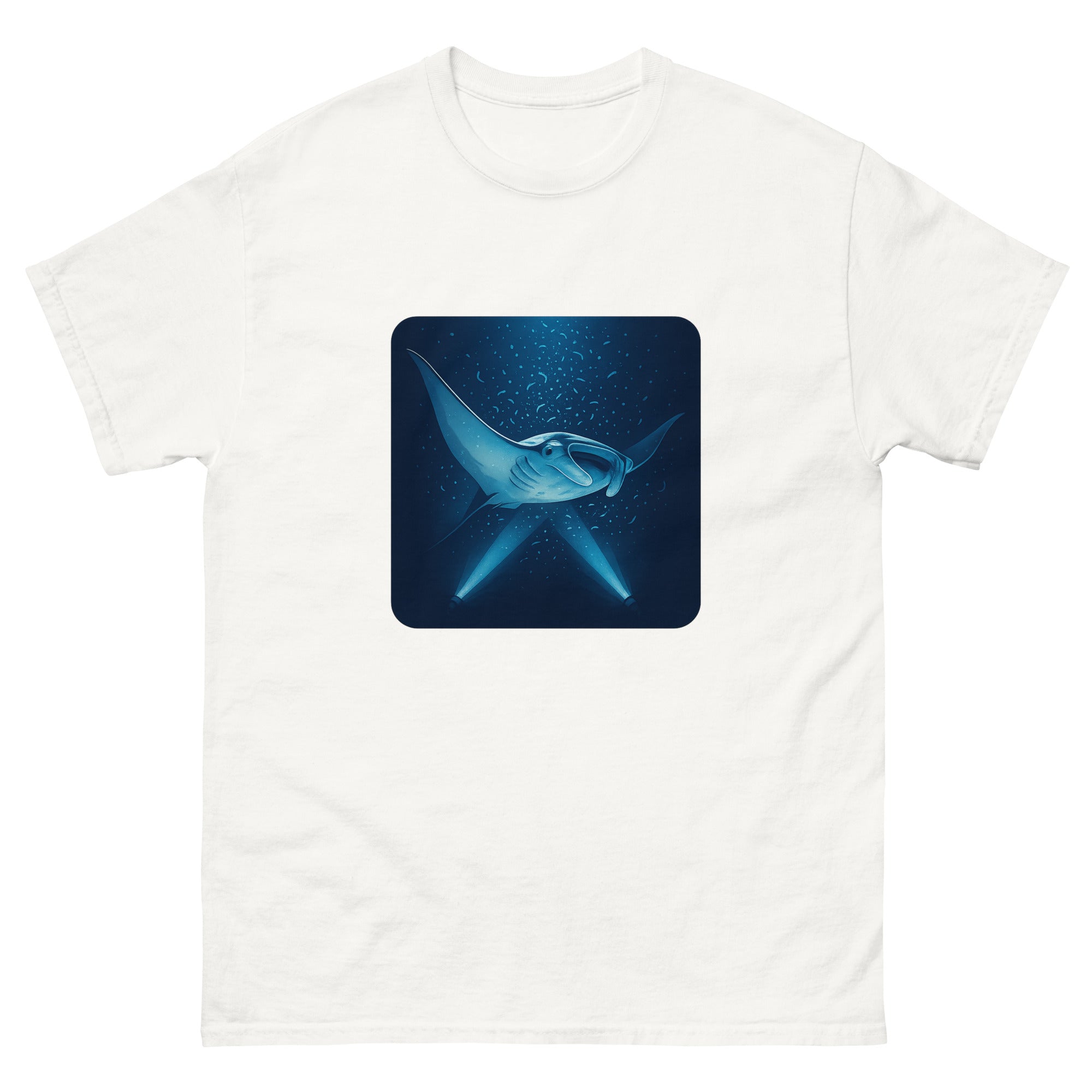 Manta Ray Night Dive Hawaiian t-shirt design on a White unisex tee