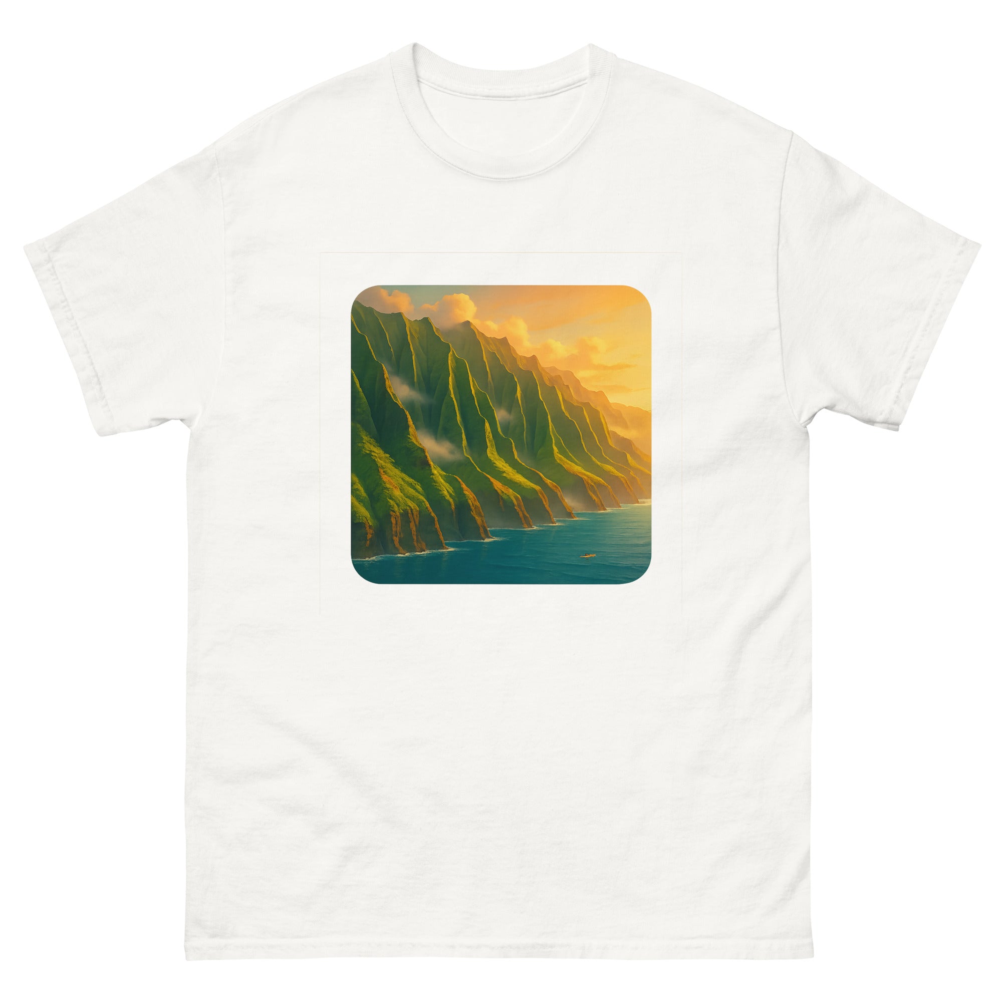 Na Pali Coast Hawaiian t-shirt design on a White unisex tee