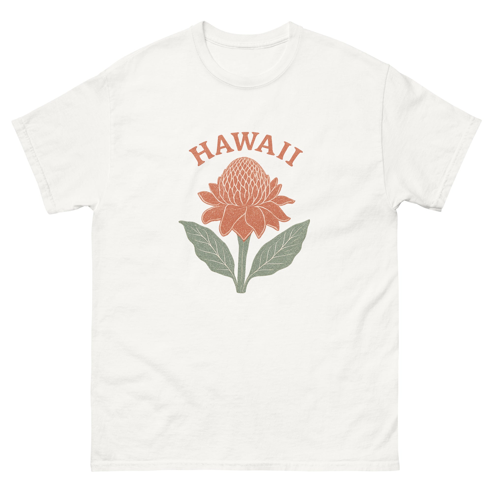 Red Ginger Hawaiian t-shirt design on a White unisex tee