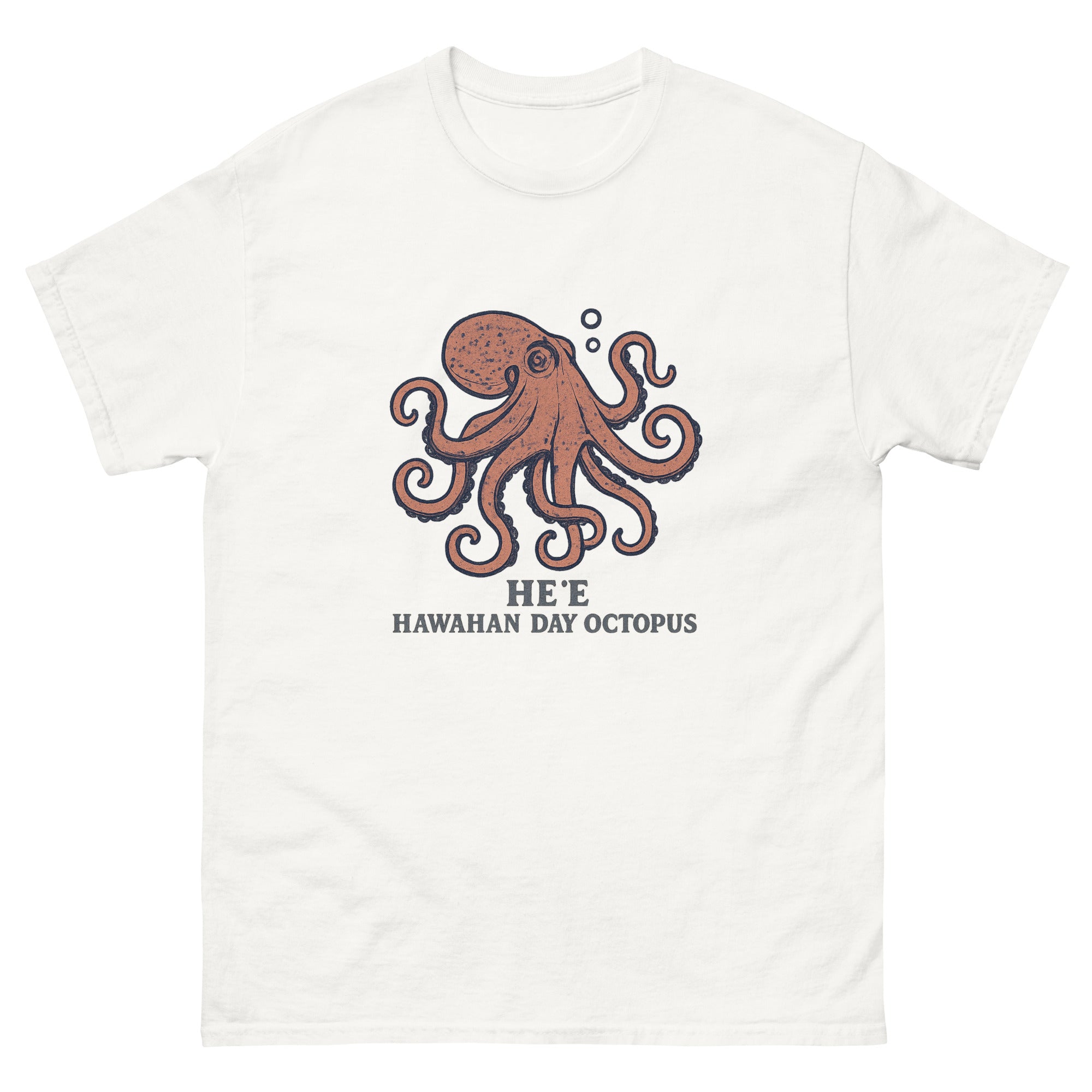 Hee Octopus Hawaiian t-shirt design on a White unisex tee