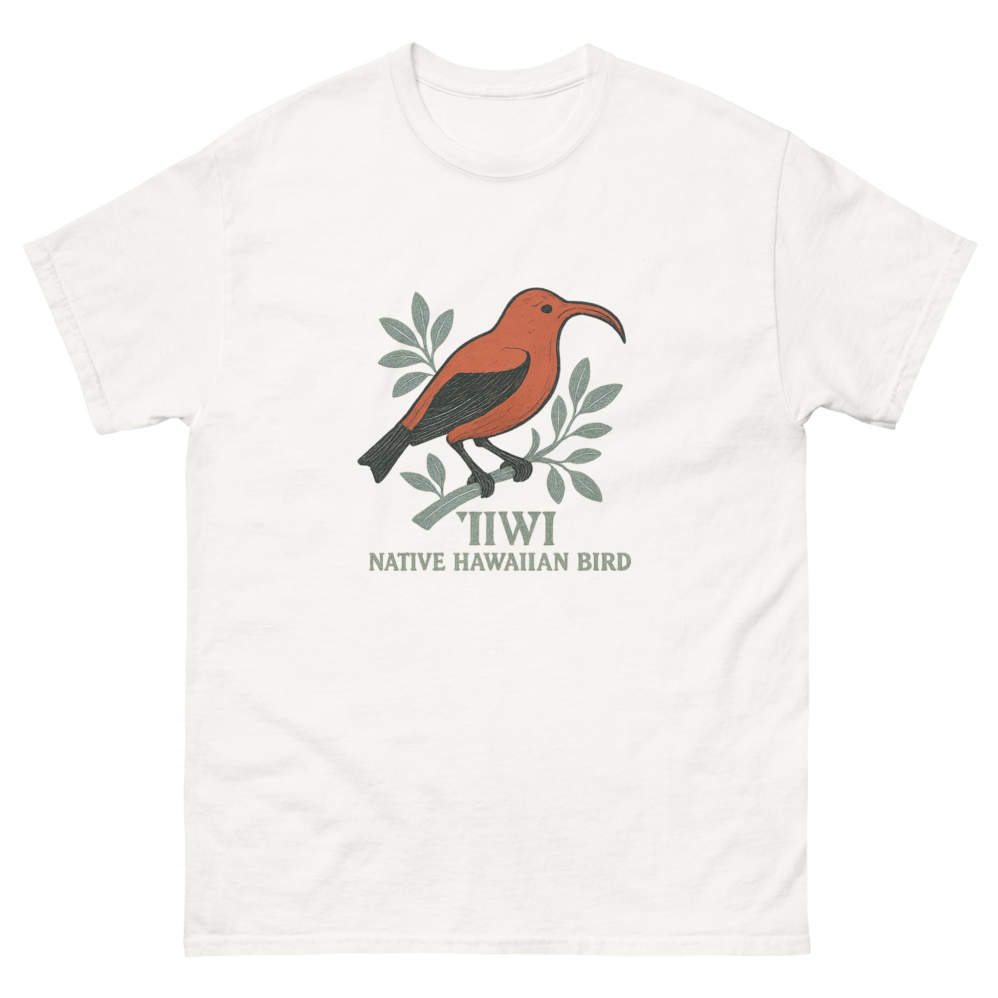 Iiwi Bird Hawaiian t-shirt design on a White unisex tee