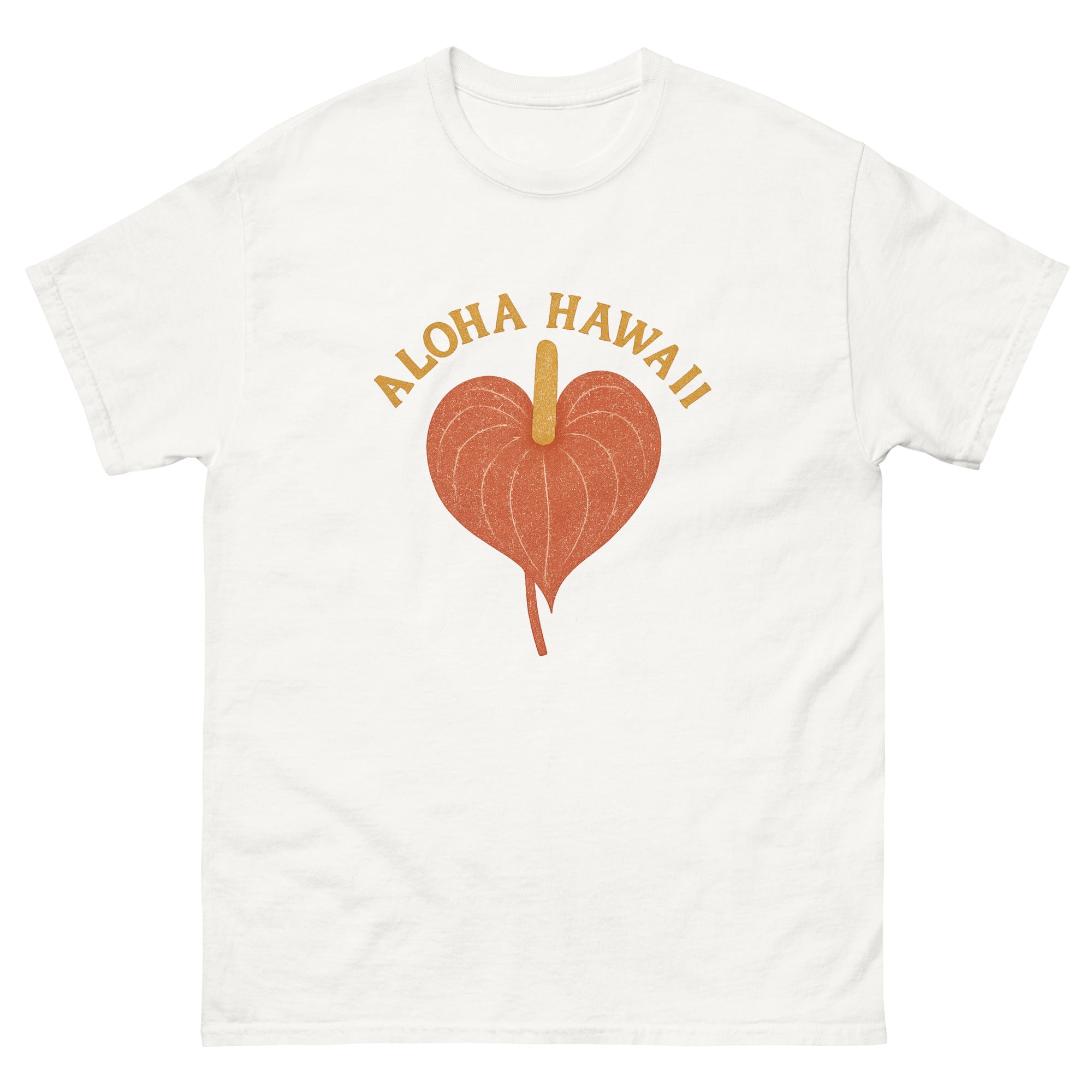 Anthurium Hawaiian t-shirt design on a White unisex tee