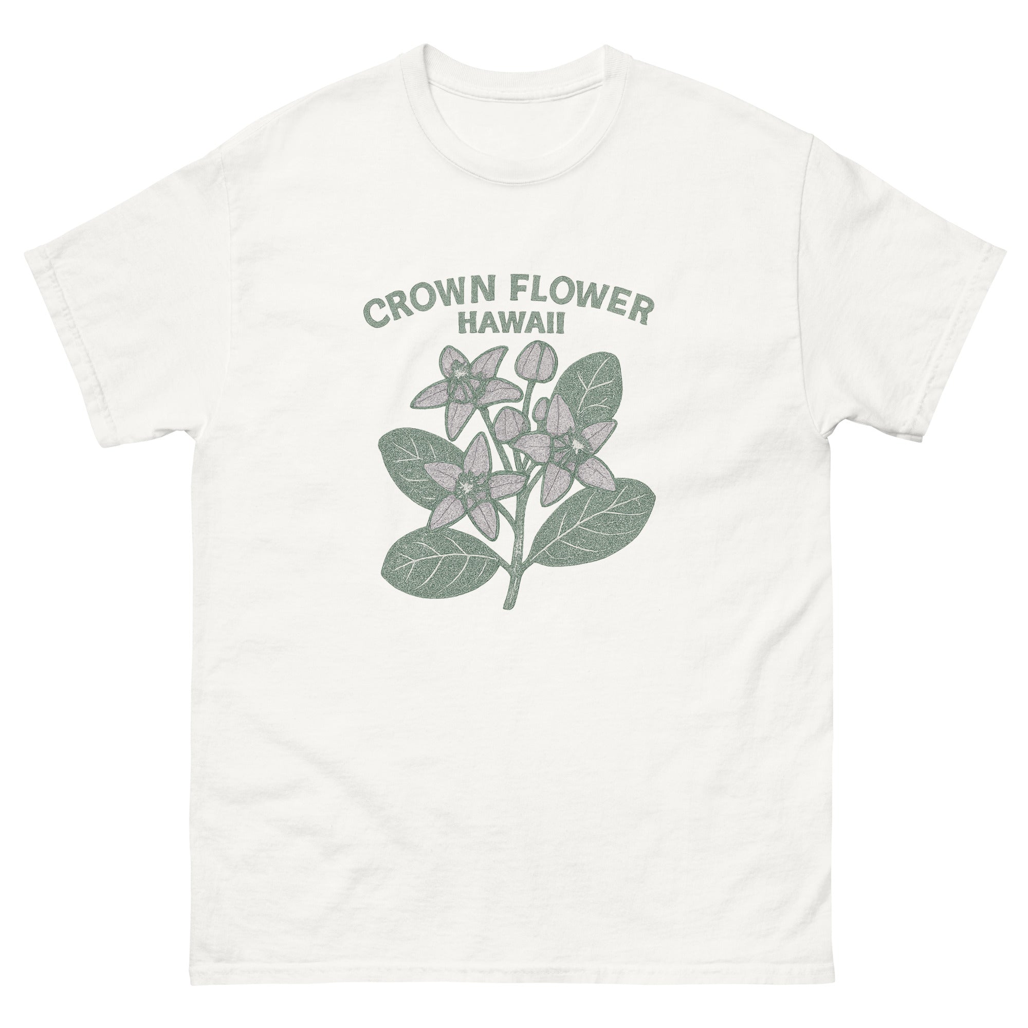 Crown Flower Hawaiian t-shirt design on a White unisex tee