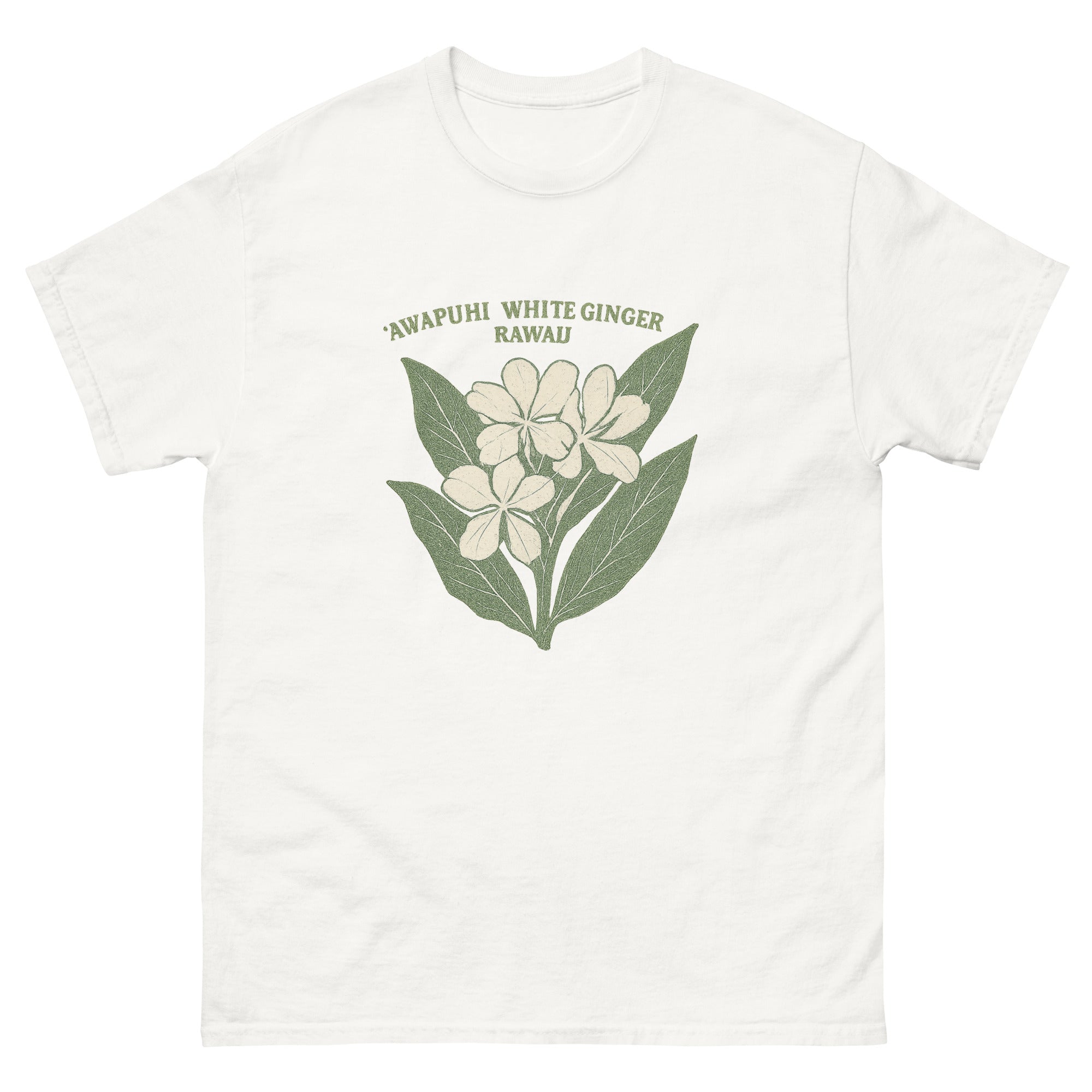 White Ginger Hawaiian t-shirt design on a White unisex tee