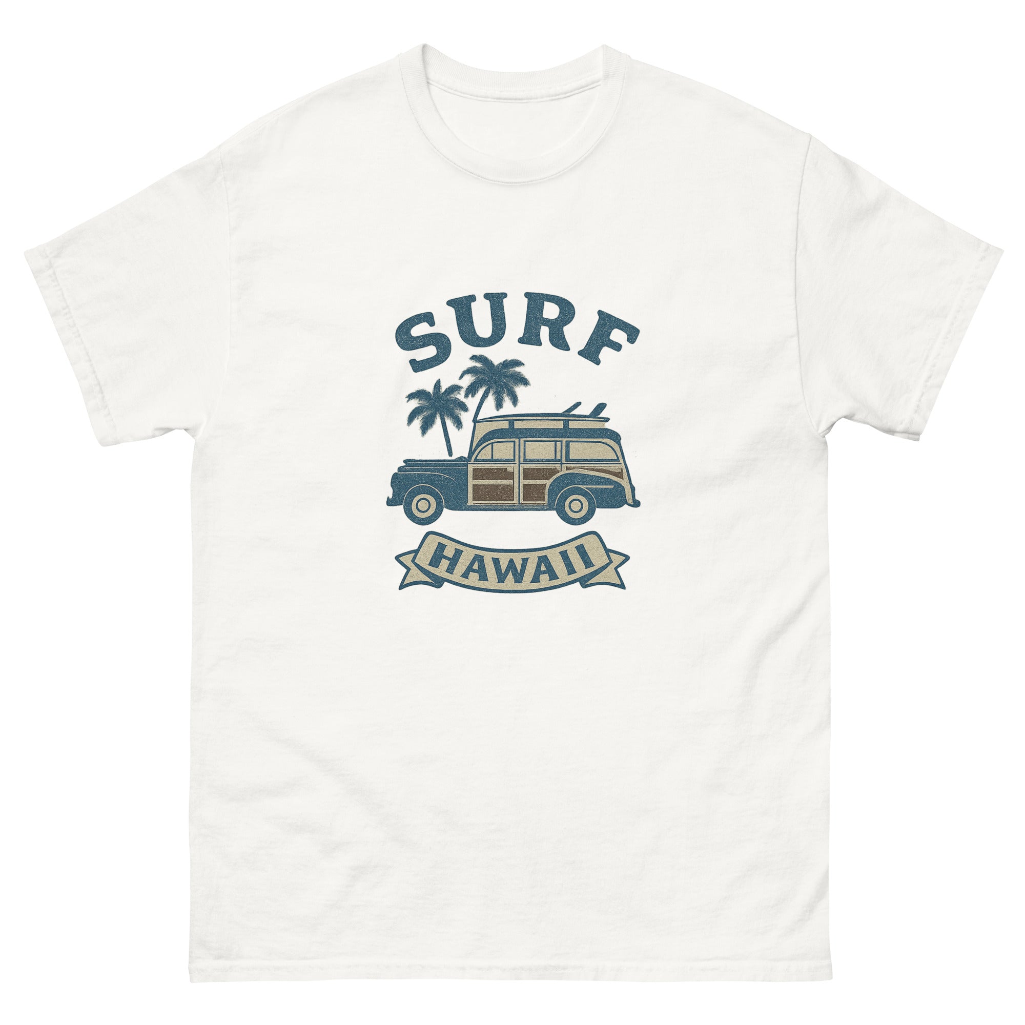 Woody Wagon Hawaiian t-shirt design on a White unisex tee