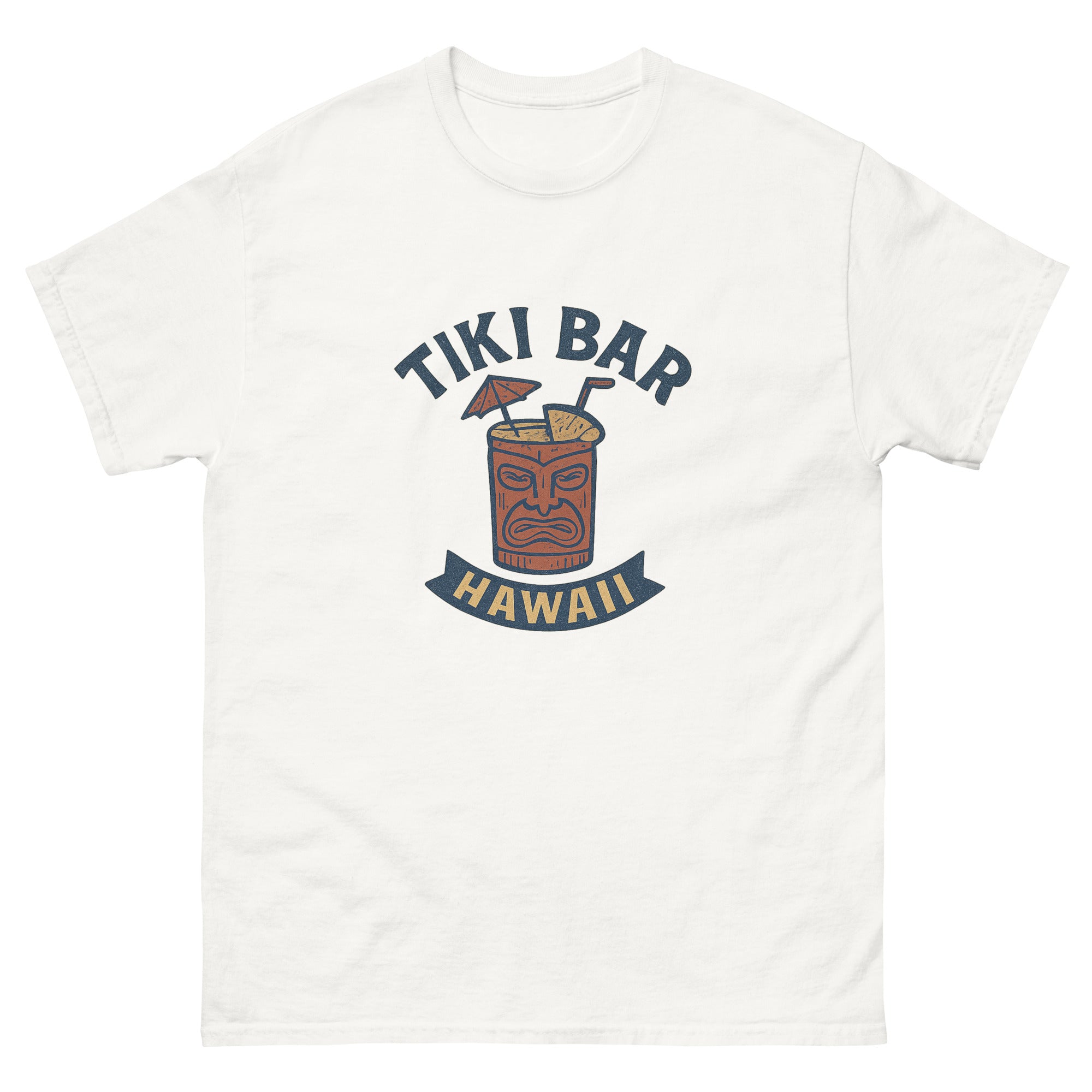 Tiki Mug Hawaiian t-shirt design on a White unisex tee
