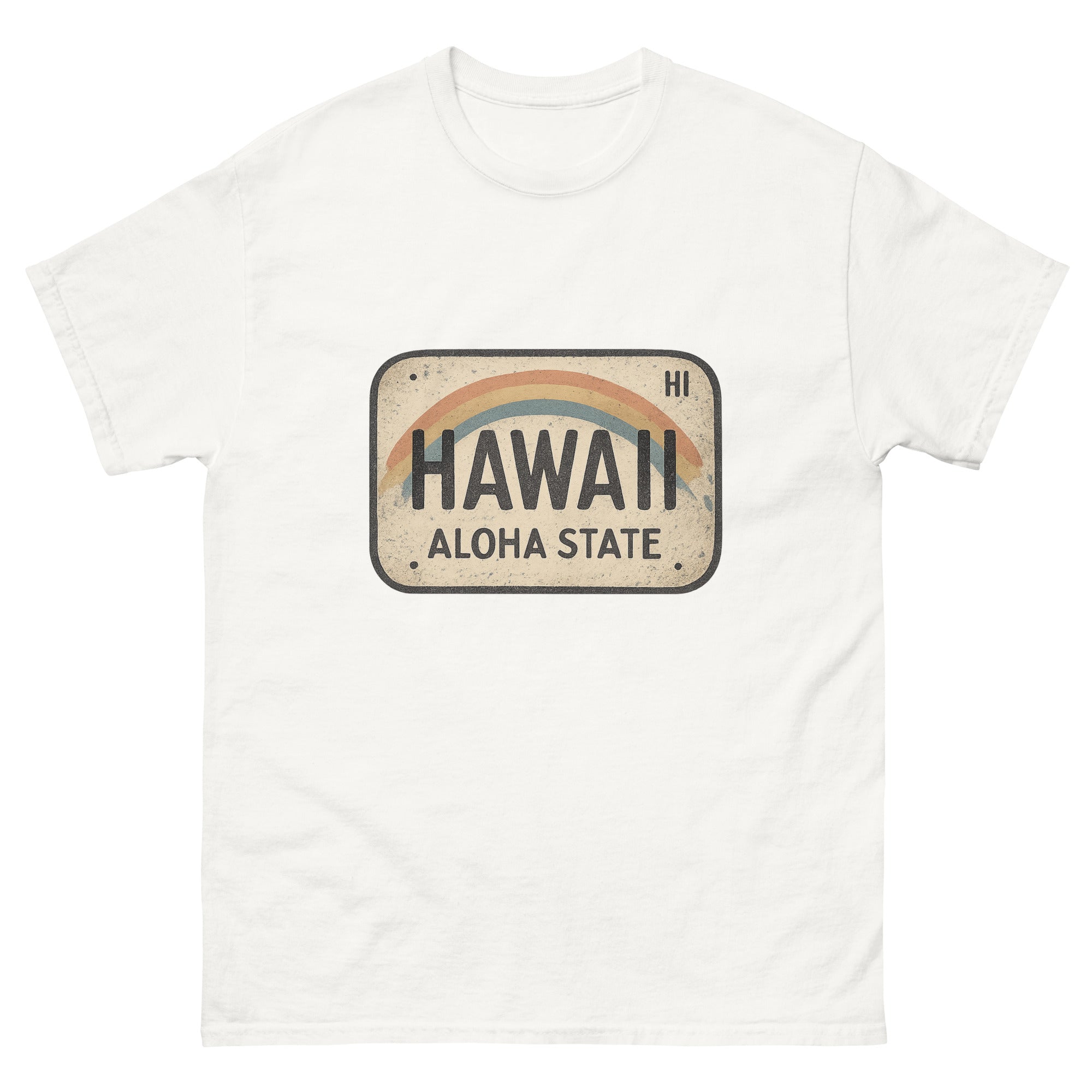 Hawaii License Plate Hawaiian t-shirt design on a White unisex tee