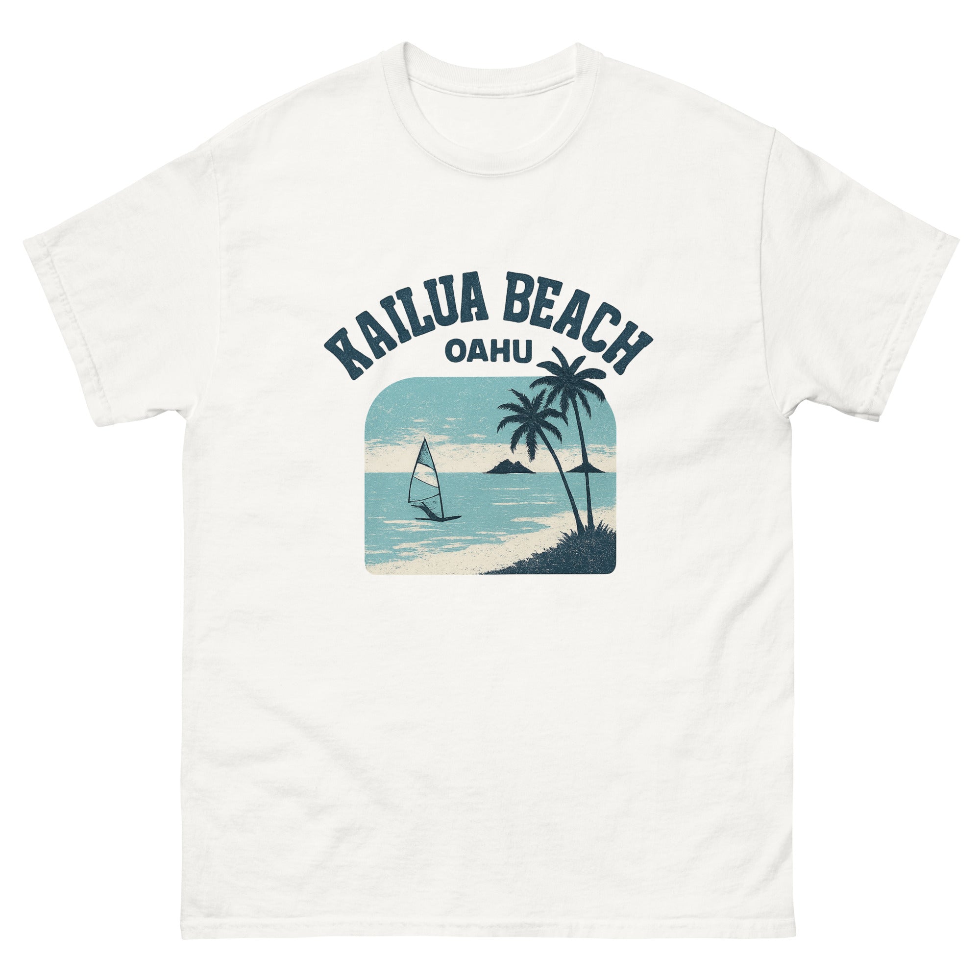 Kailua Beach Hawaiian t-shirt design on a White unisex tee