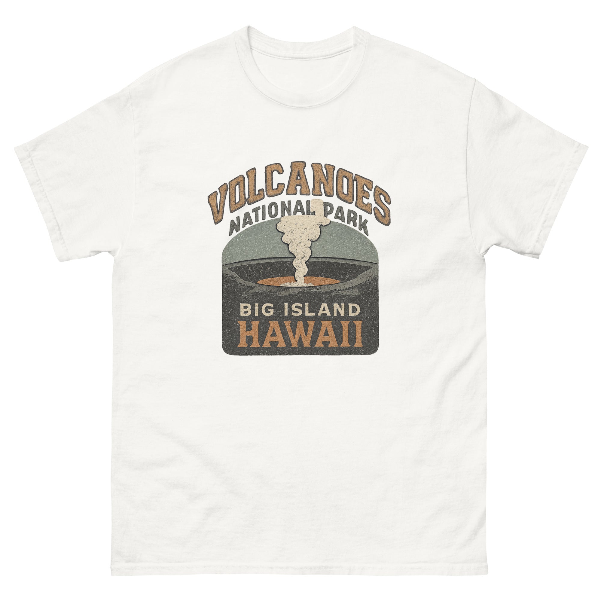 Volcanoes National Park Hawaiian t-shirt design on a White unisex tee