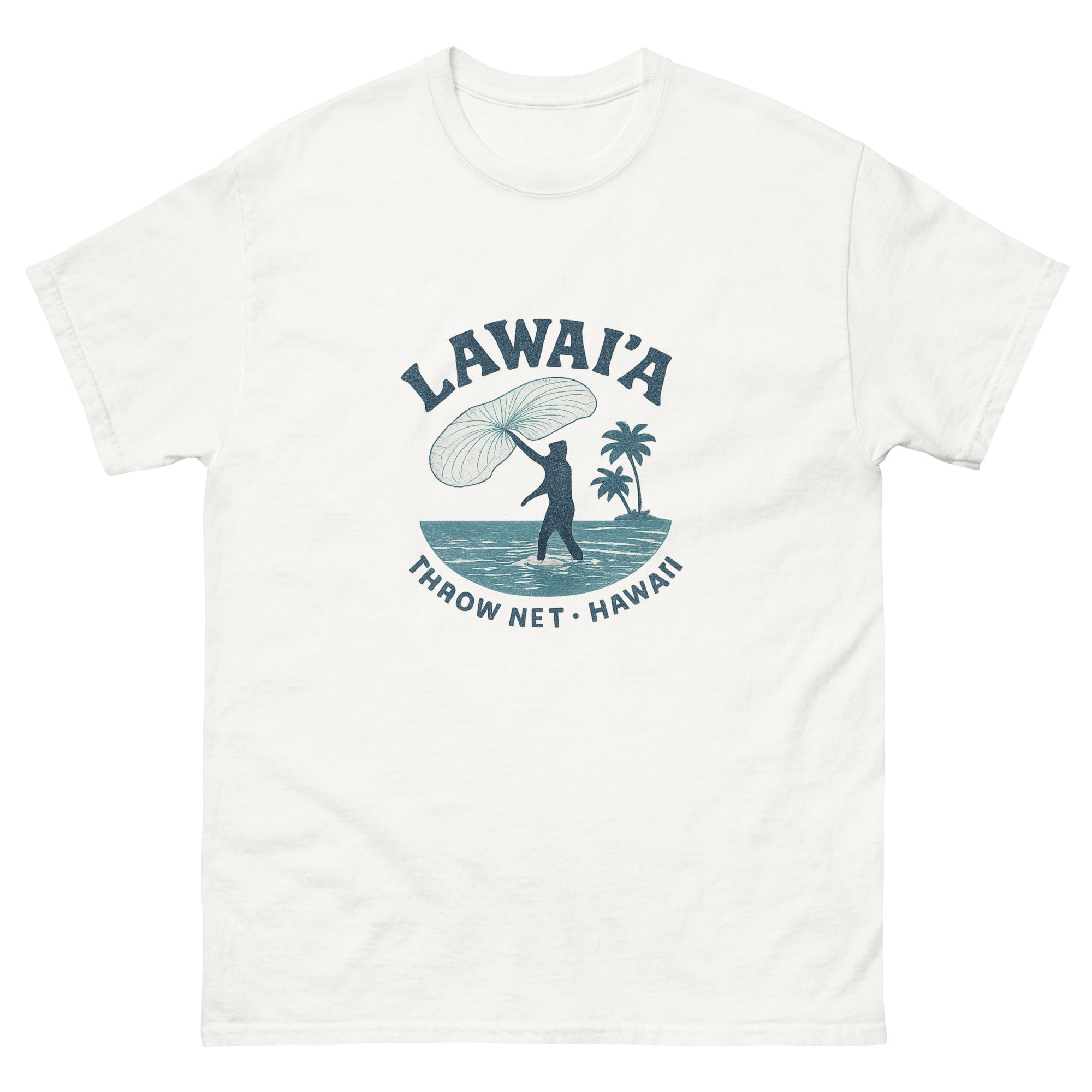 Throw Net Fishing Hawaiian t-shirt design on a White unisex tee