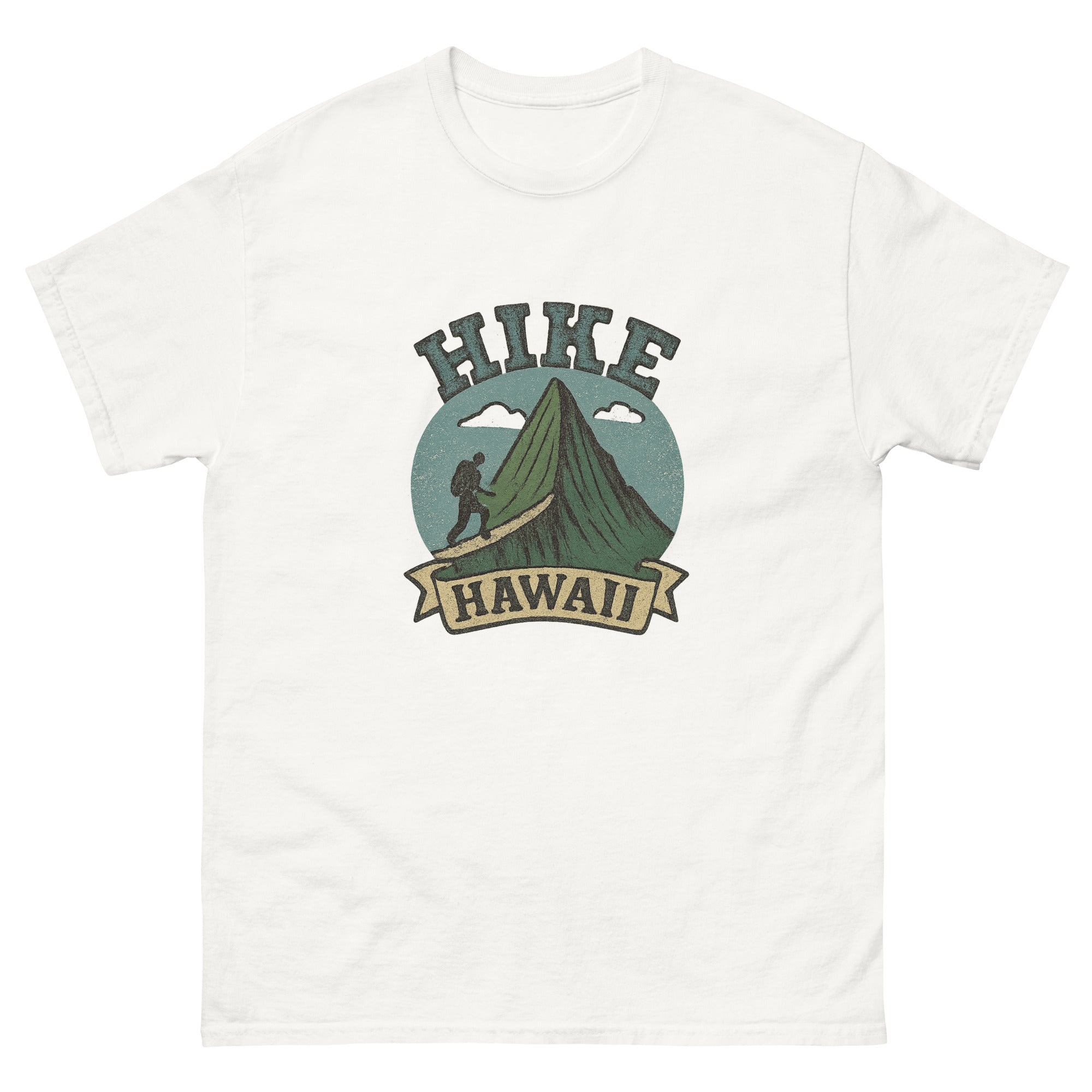 Hike Hawaii Hawaiian t-shirt design on a White unisex tee