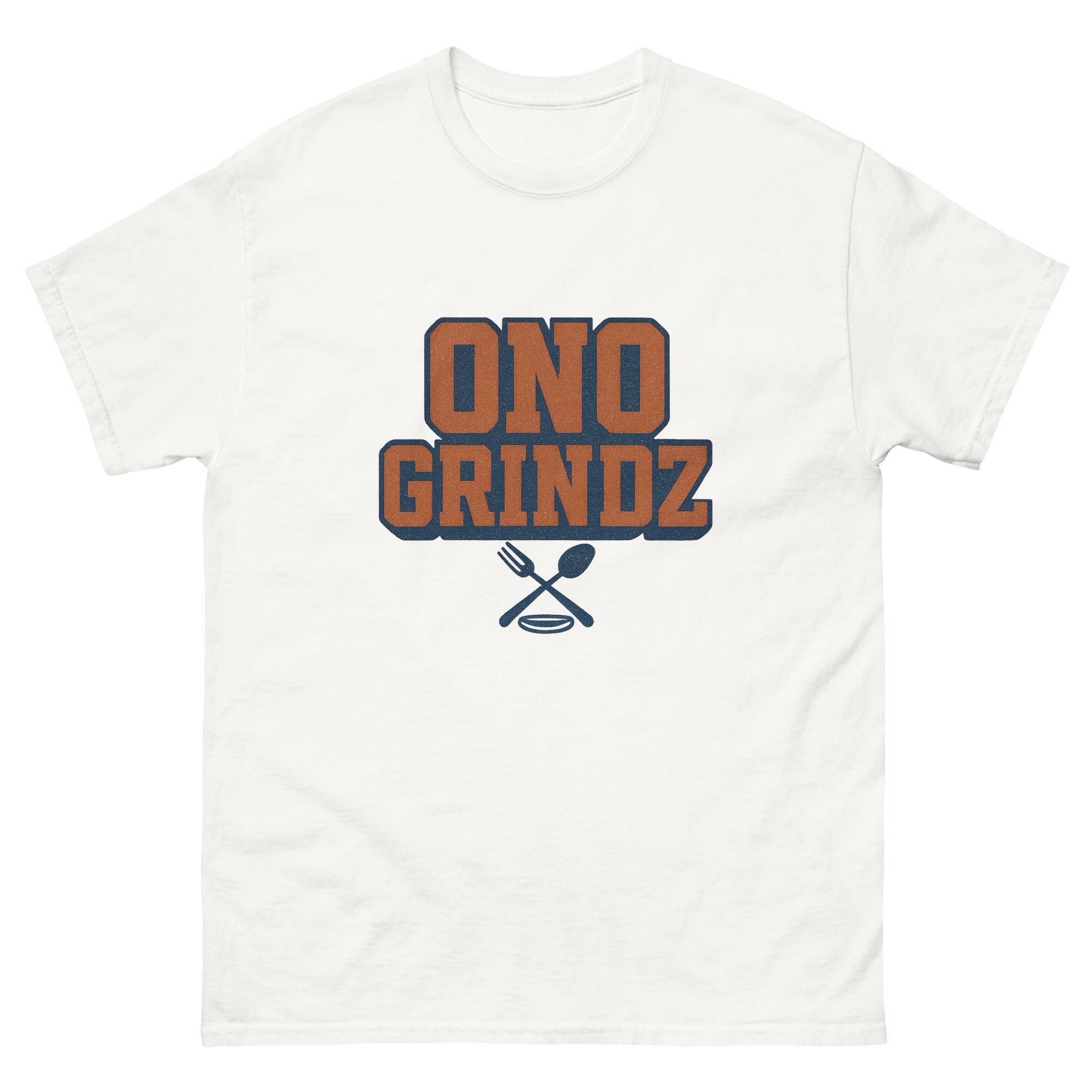 Ono Grindz Hawaiian t-shirt design on a White unisex tee