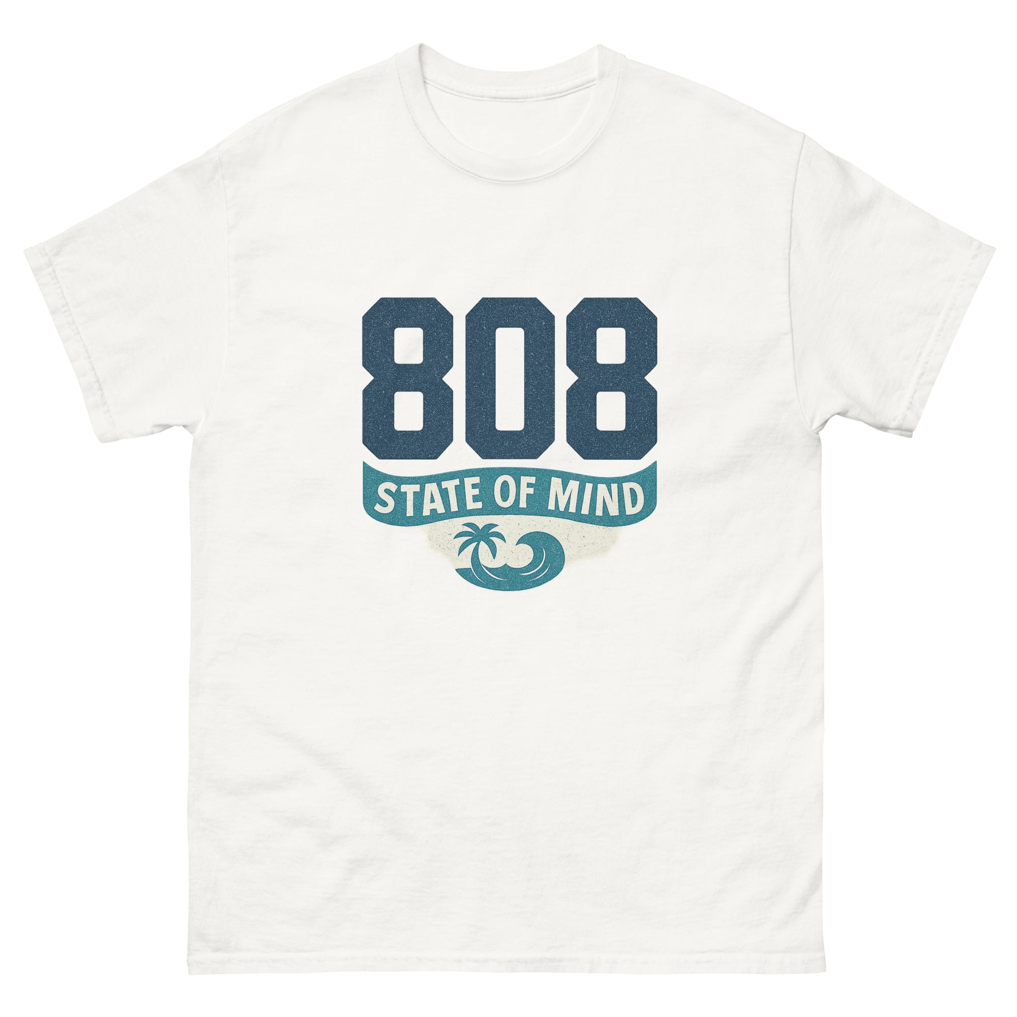 808 State Of Mind Hawaiian t-shirt design on a White unisex tee