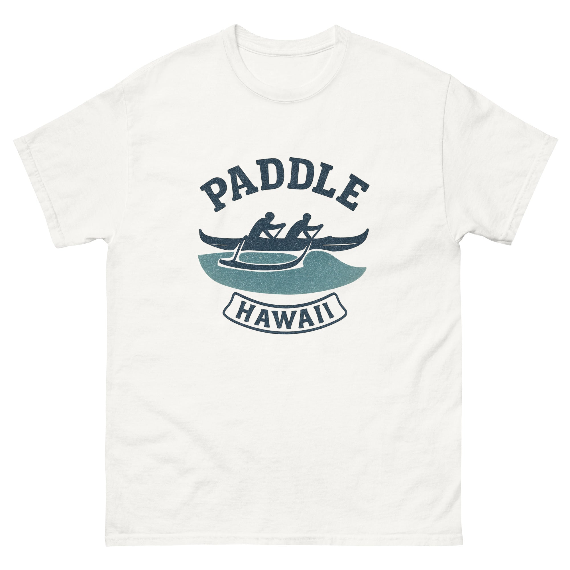 Outrigger Canoe Hawaiian t-shirt design on a White unisex tee