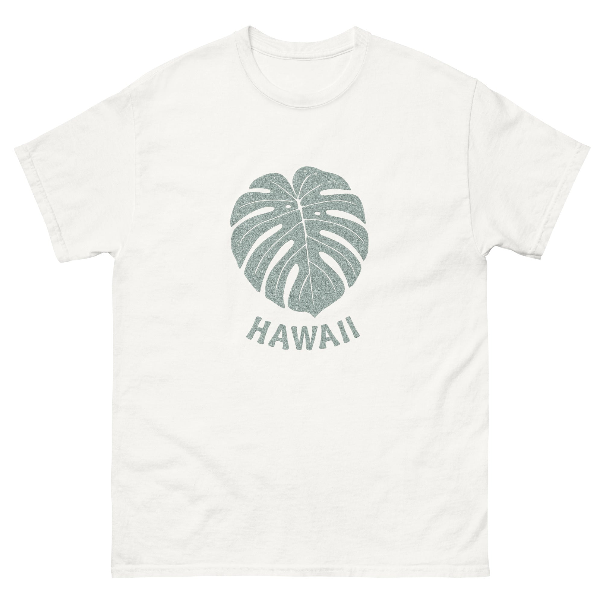 Monstera Leaf Hawaiian t-shirt design on a White unisex tee