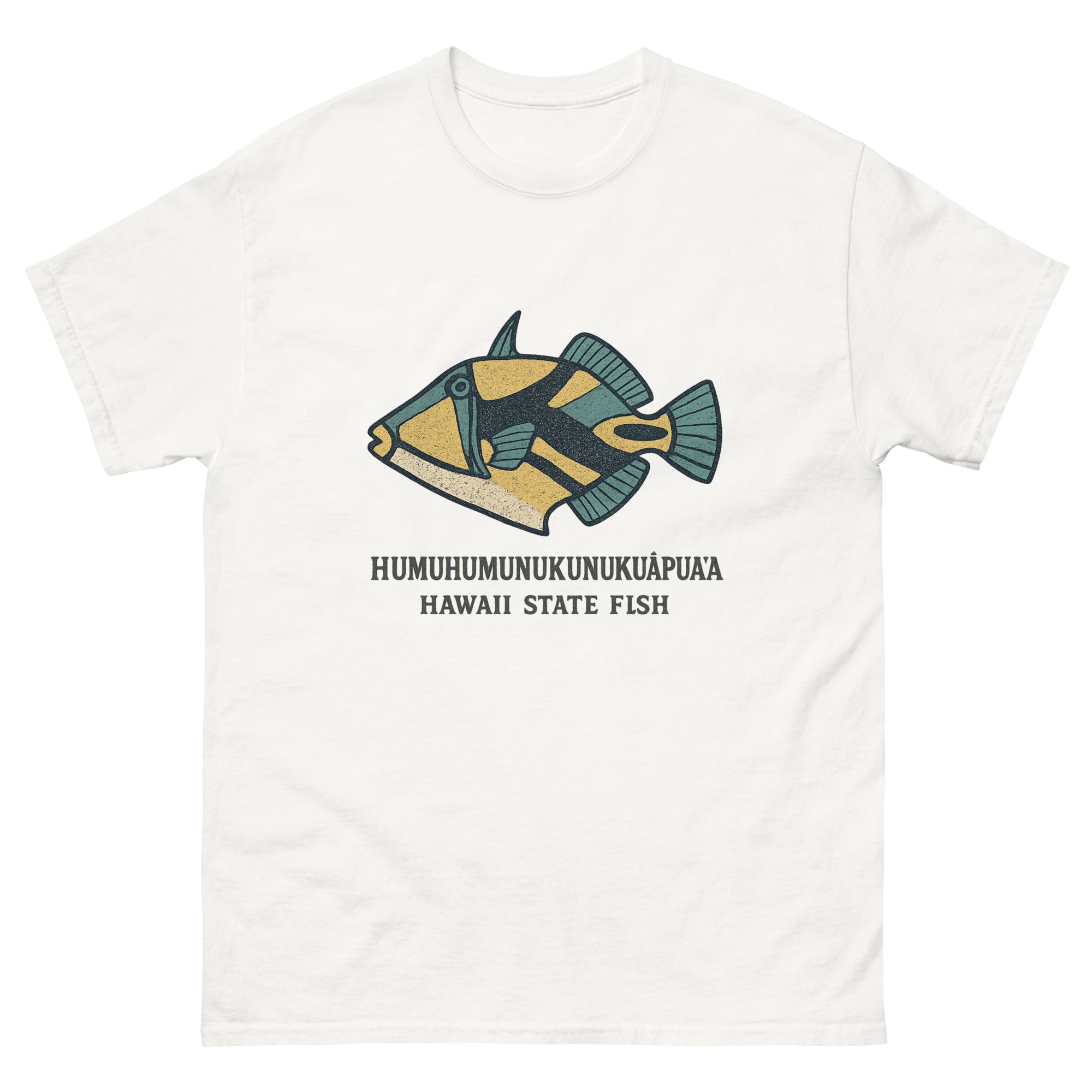 Humuhumu Fish Hawaiian t-shirt design on a White unisex tee