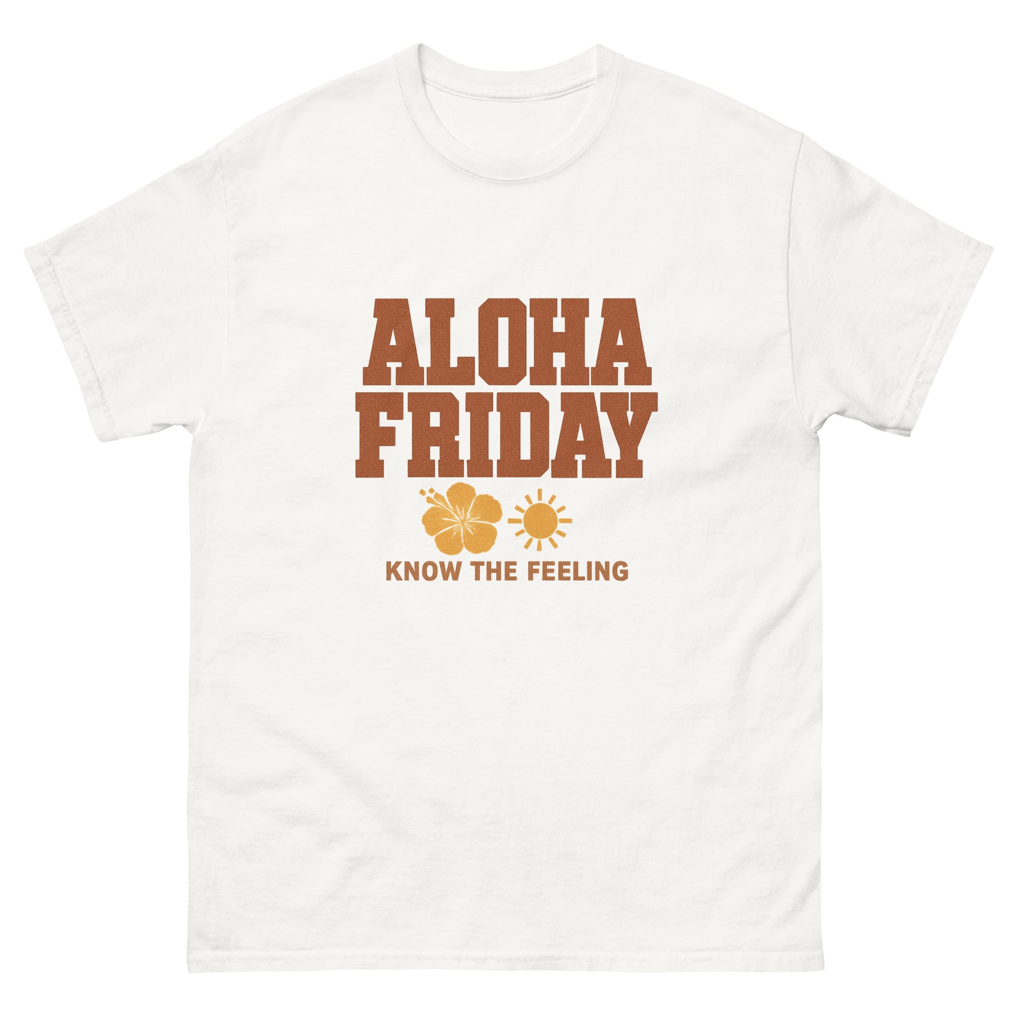 Aloha Friday Hawaiian t-shirt design on a White unisex tee