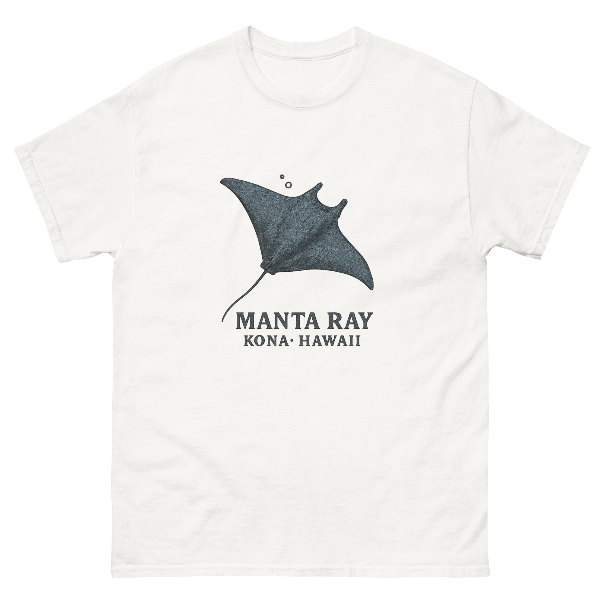 Manta Ray Hawaiian t-shirt design on a White unisex tee