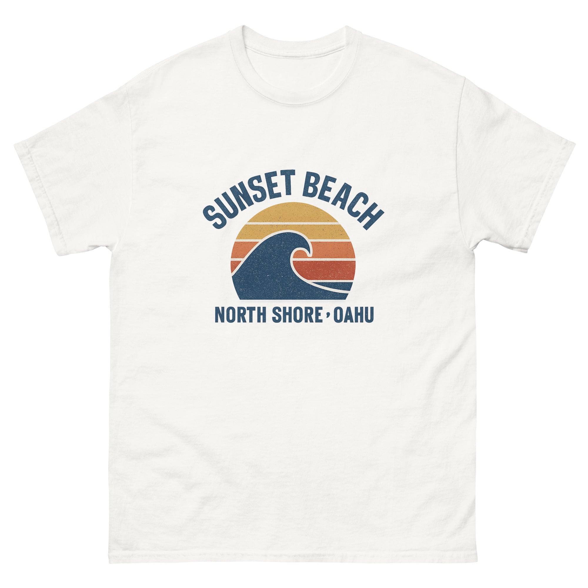 Sunset Beach Hawaiian t-shirt design on a White unisex tee