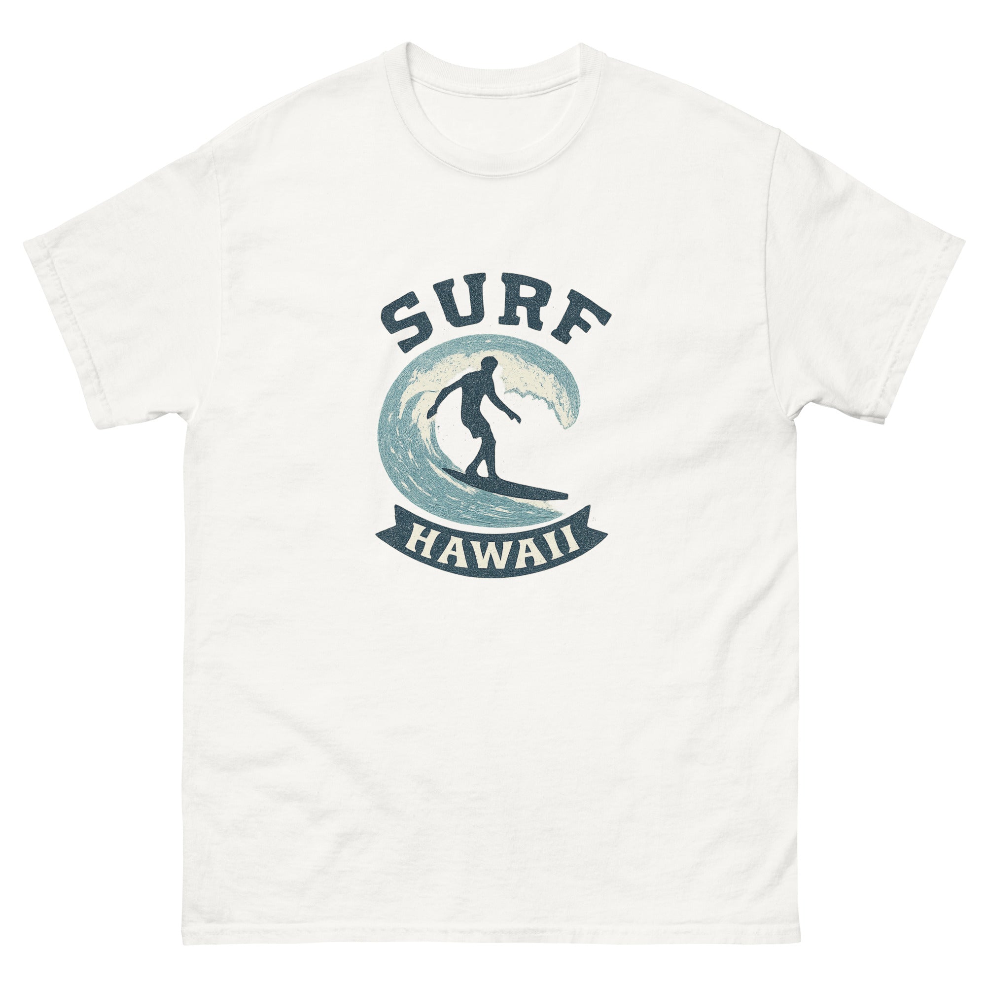 Surf Hawaii Hawaiian t-shirt design on a White unisex tee