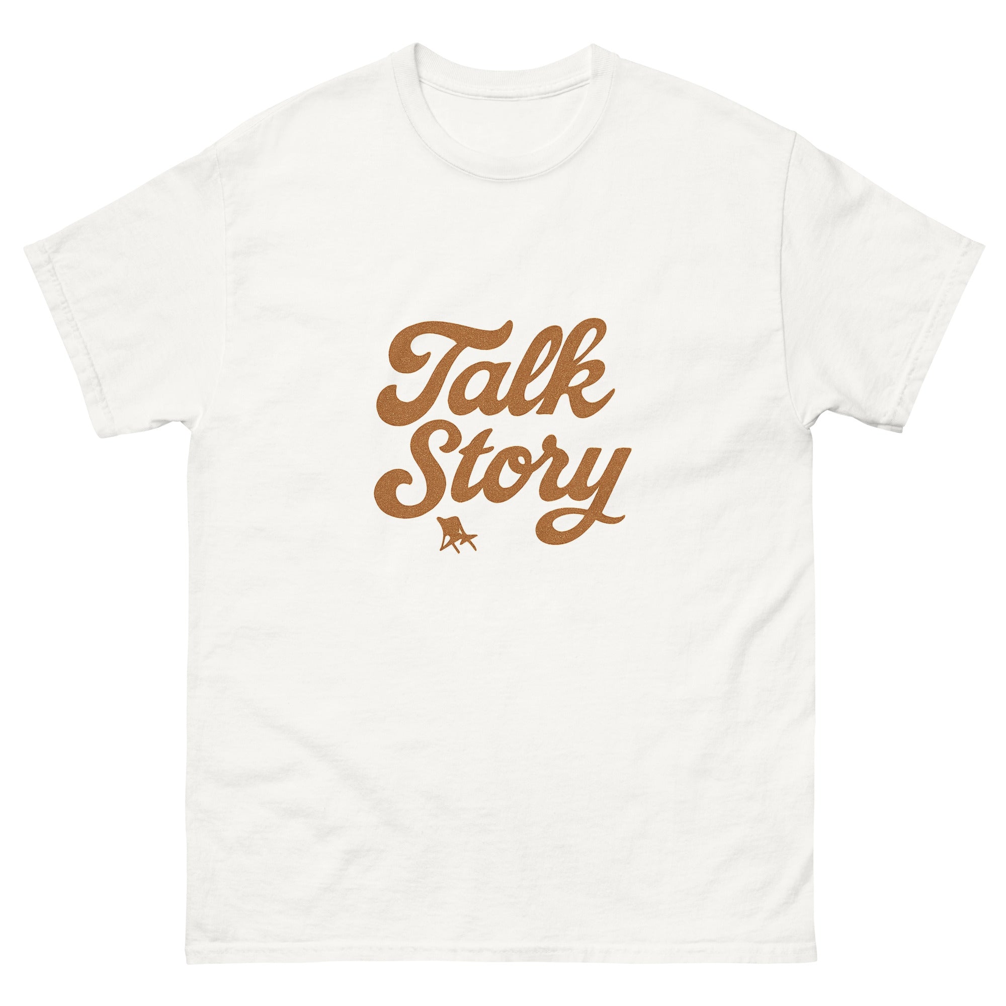 Talk Story Hawaiian t-shirt design on a White unisex tee