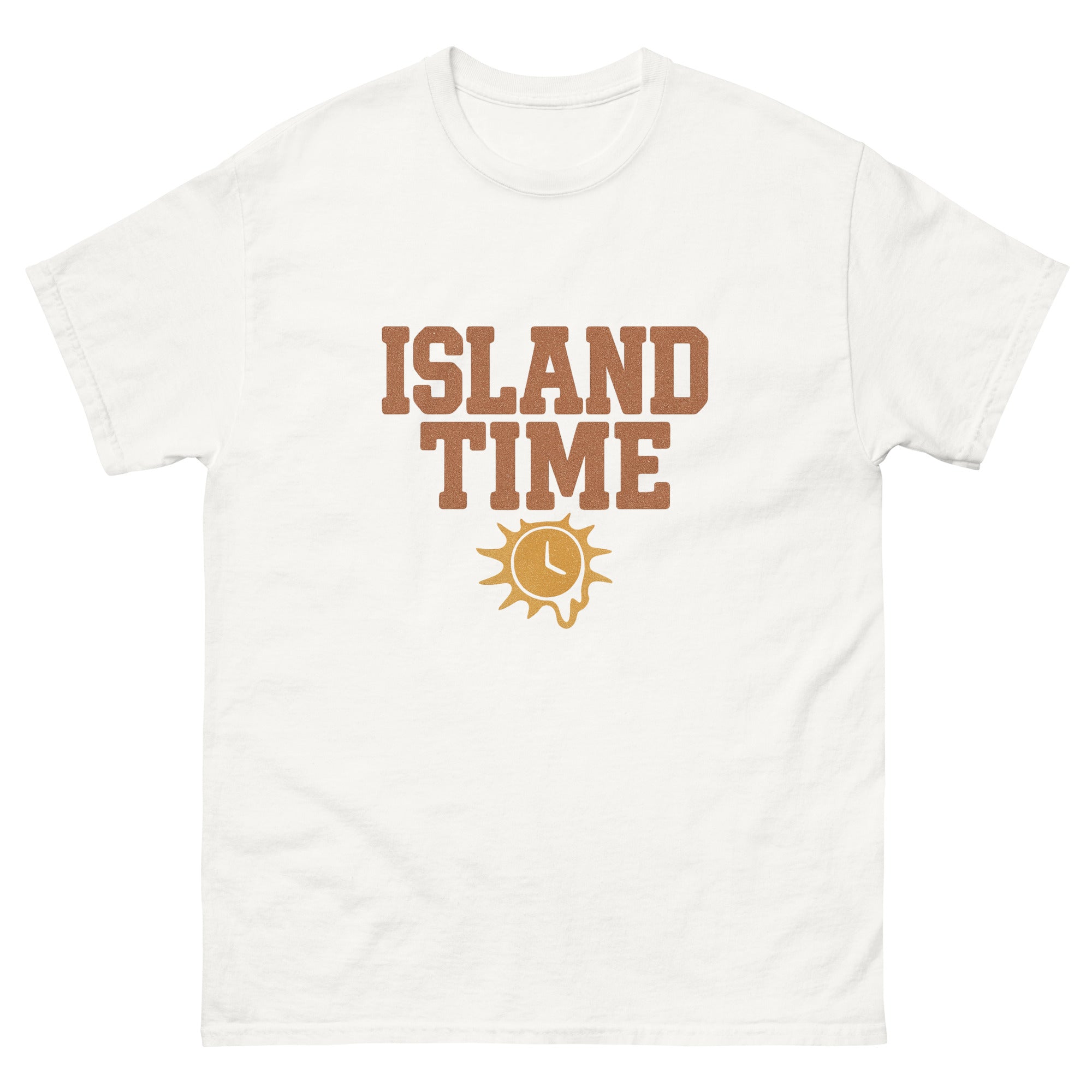 Island Time Hawaiian t-shirt design on a White unisex tee
