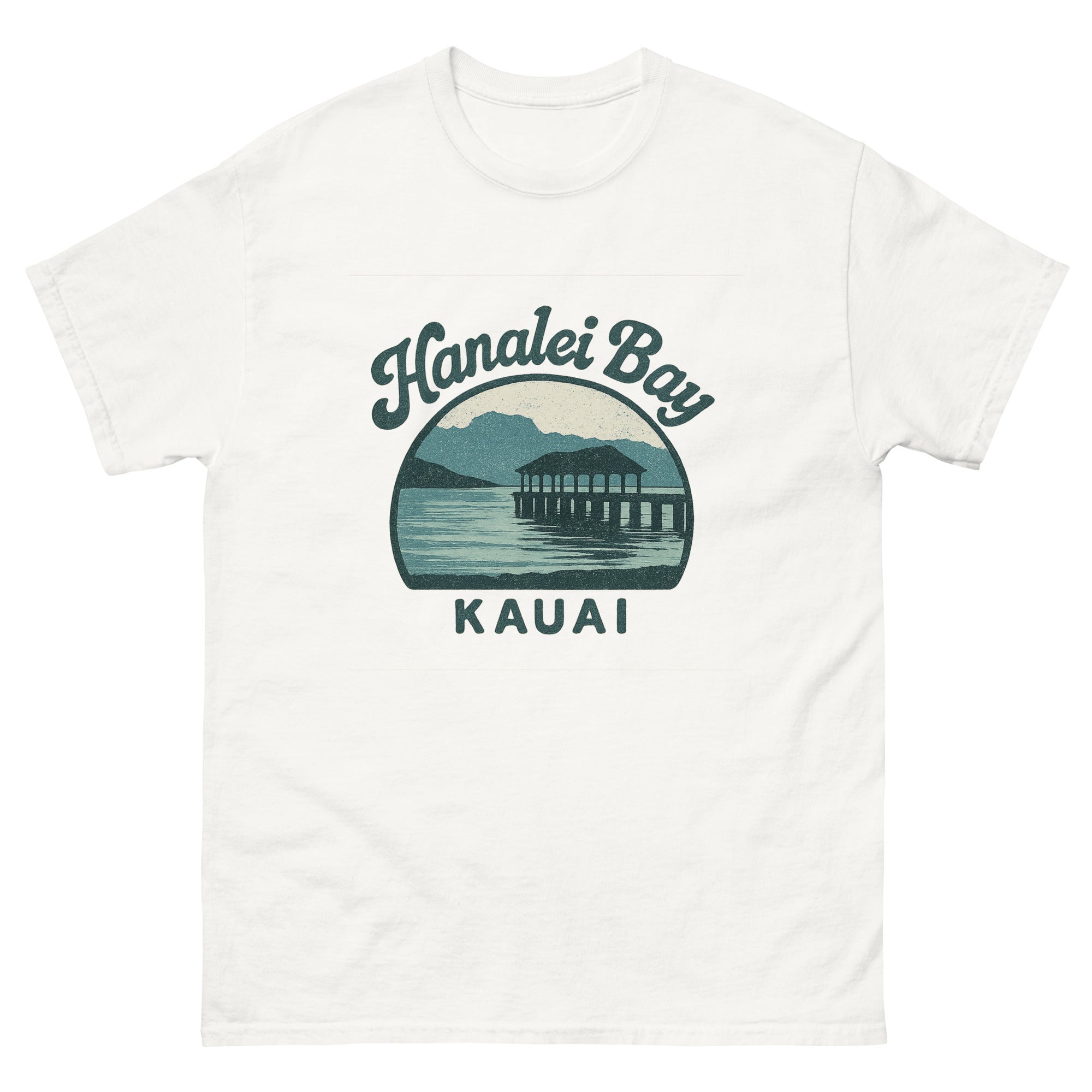 Hanalei Bay Hawaiian t-shirt design on a White unisex tee