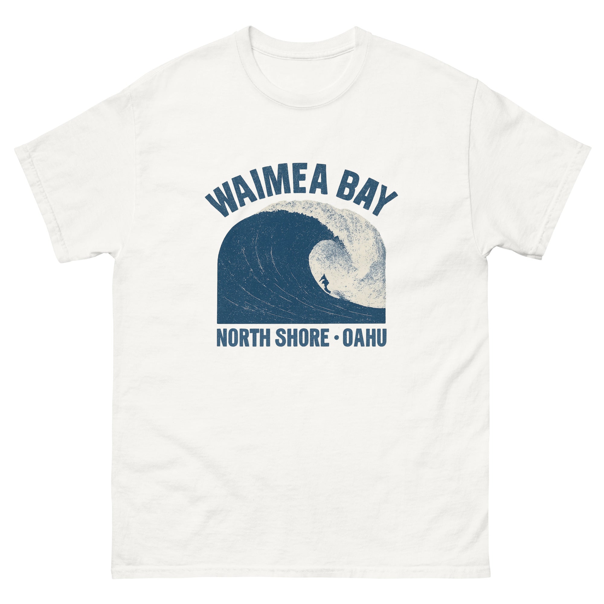 Waimea Bay Hawaiian t-shirt design on a White unisex tee